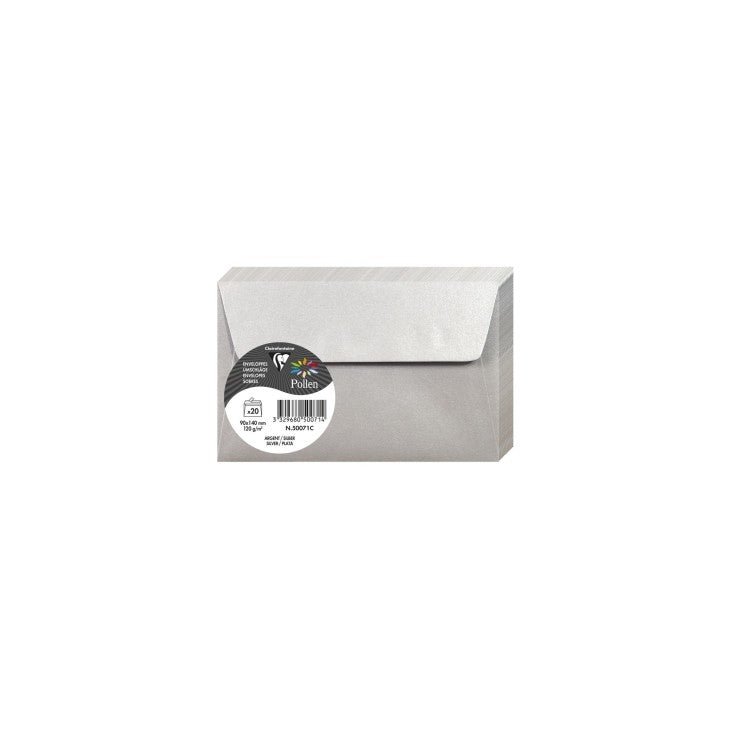 20 enveloppes CLAIREFONTAINE Pollen - 90 x 140 mm - 120 g/m² - Argent - 3329680500714