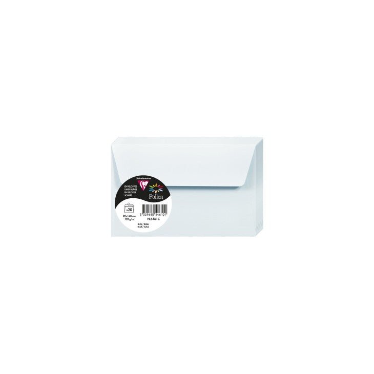20 enveloppes CLAIREFONTAINE Pollen - 90 x 140 mm - 120 g/m² - Bleu - 3329680546101