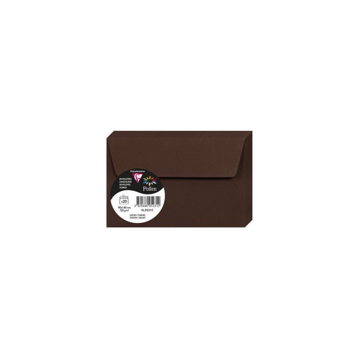 20 enveloppes CLAIREFONTAINE Pollen - 90 x 140 mm - 120 g/m² - Cacao - 3329680052312