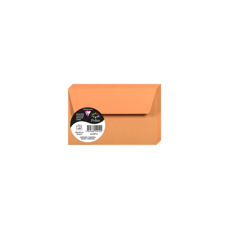 20 enveloppes CLAIREFONTAINE Pollen - 90 x 140 mm - 120 g/m² - Clémentine - 3329680549102