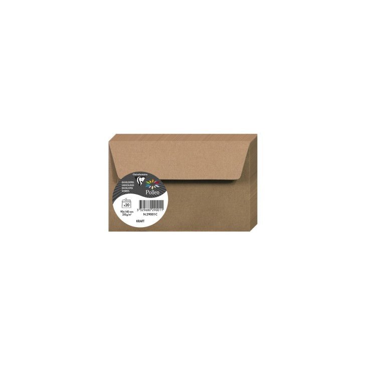 20 enveloppes CLAIREFONTAINE Pollen - 90 x 140 mm - 120 g/m² - Kraft - 3329680290011