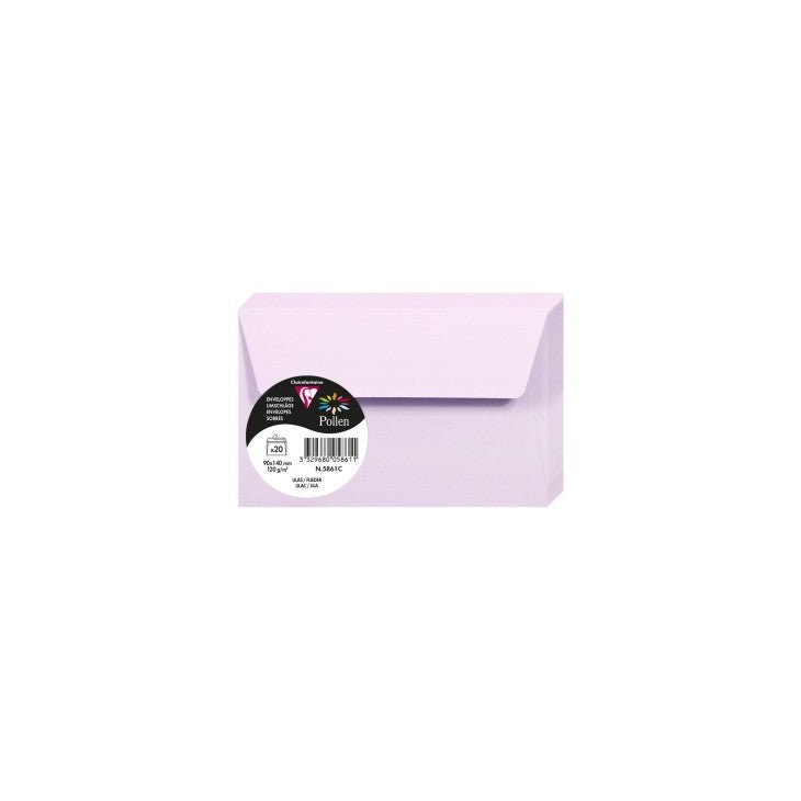 20 enveloppes CLAIREFONTAINE Pollen - 90 x 140 mm - 120 g/m² - Lilas - 3329680058611
