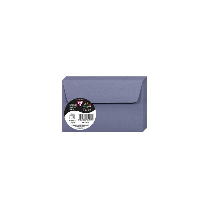 20 enveloppes CLAIREFONTAINE Pollen - 90 x 140 mm - 120 g/m² - Myosotis - 3329680051919