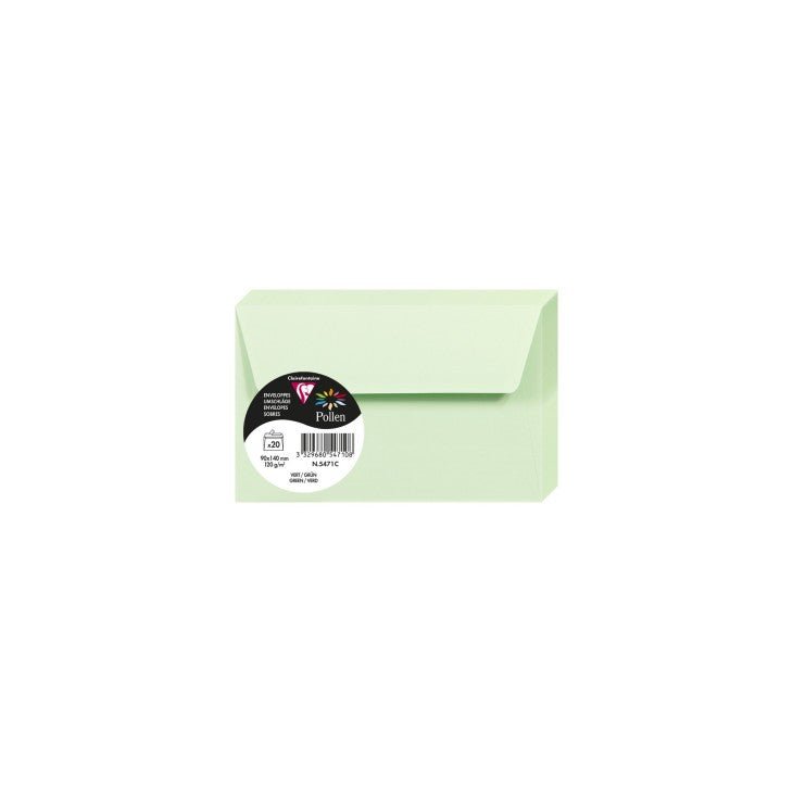 20 enveloppes CLAIREFONTAINE Pollen - 90 x 140 mm - 120 g/m² - Vert - 3329680547108