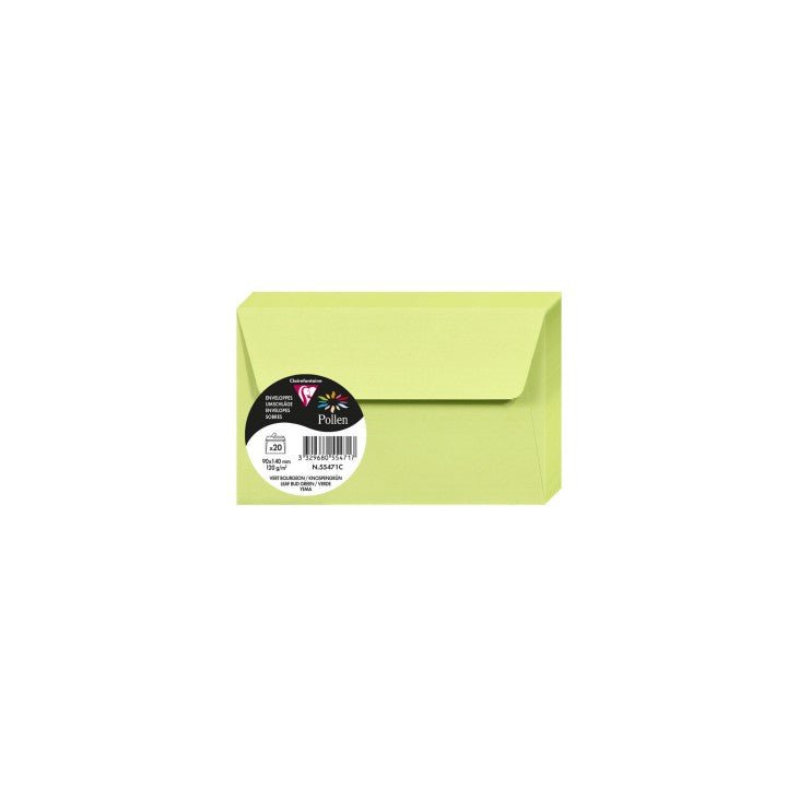 20 enveloppes CLAIREFONTAINE Pollen - 90 x 140 mm - 120 g/m² - Vert bourgeon - 3329680554717