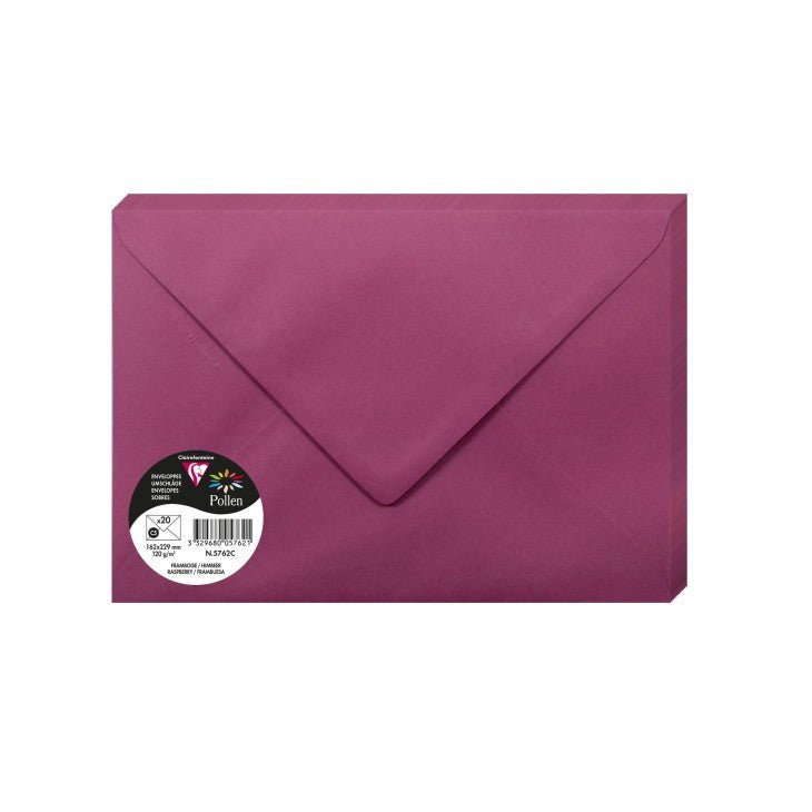 20 enveloppes CLAIREFONTAINE Pollen - C5 (162 x 229 mm) - 120 g/m² - Framboise - 3329680057621