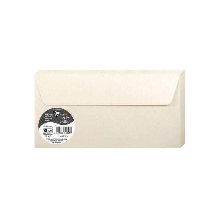 20 enveloppes CLAIREFONTAINE Pollen - DL (110 x 220 mm) - 120 g/m² - Ivoire irisé - 3329680500455