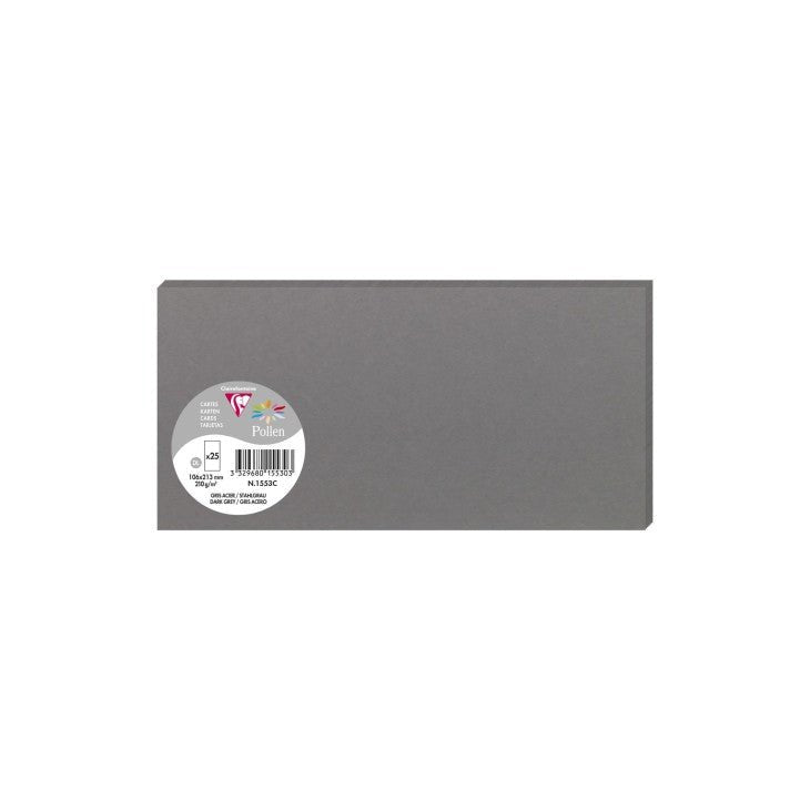 25 cartes CLAIREFONTAINE Pollen - 106 x 213 mm - 210 g/m² - Gris acier - 3329680155303