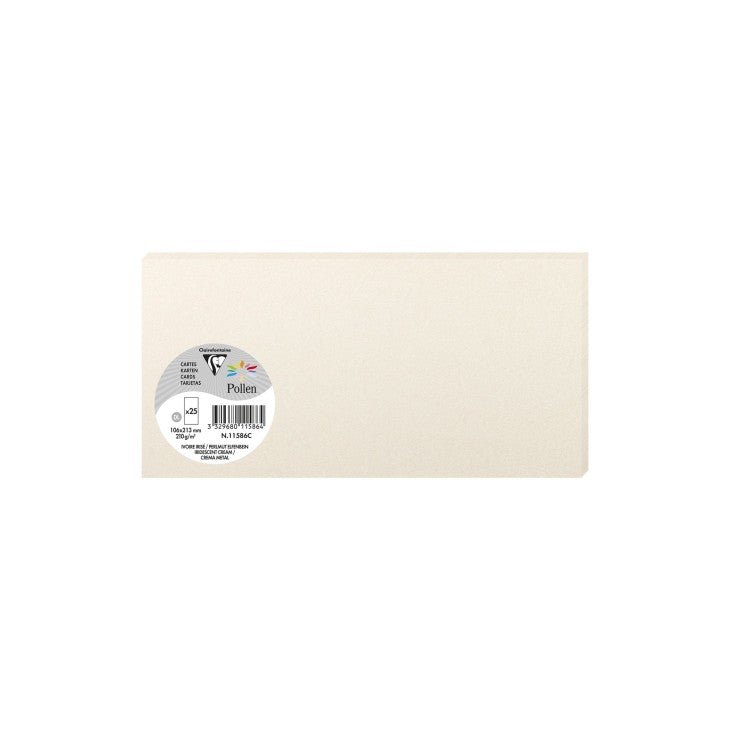 25 cartes CLAIREFONTAINE Pollen - 106 x 213 mm - 210 g/m² - Ivoire irisé - 3329680115864