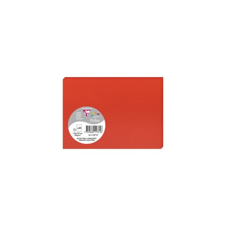 25 cartes CLAIREFONTAINE Pollen - 110 x 155 mm - 210 g/m² - Rouge corail - 3329680113716