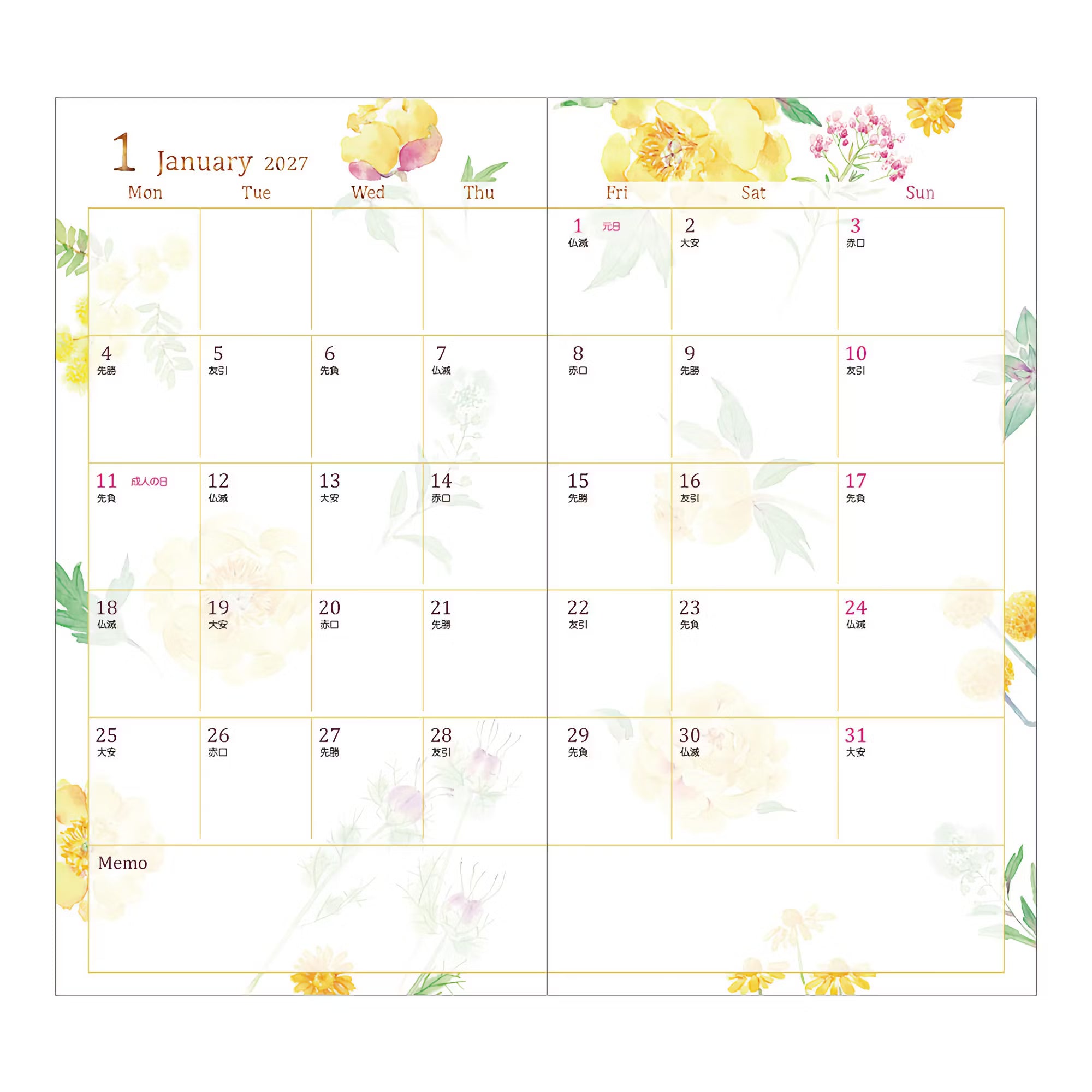 Agenda 2027 MIDORI Pocket Diary - Slim - Fleur