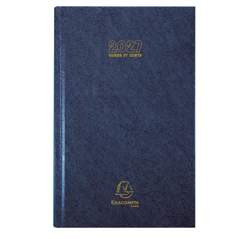 Agenda 2027 EXACOMPTA Carré Euros et cents - 13,5 x 21 cm - 1 jour par page - Orientation horizontale - Bleu - 3660942007542