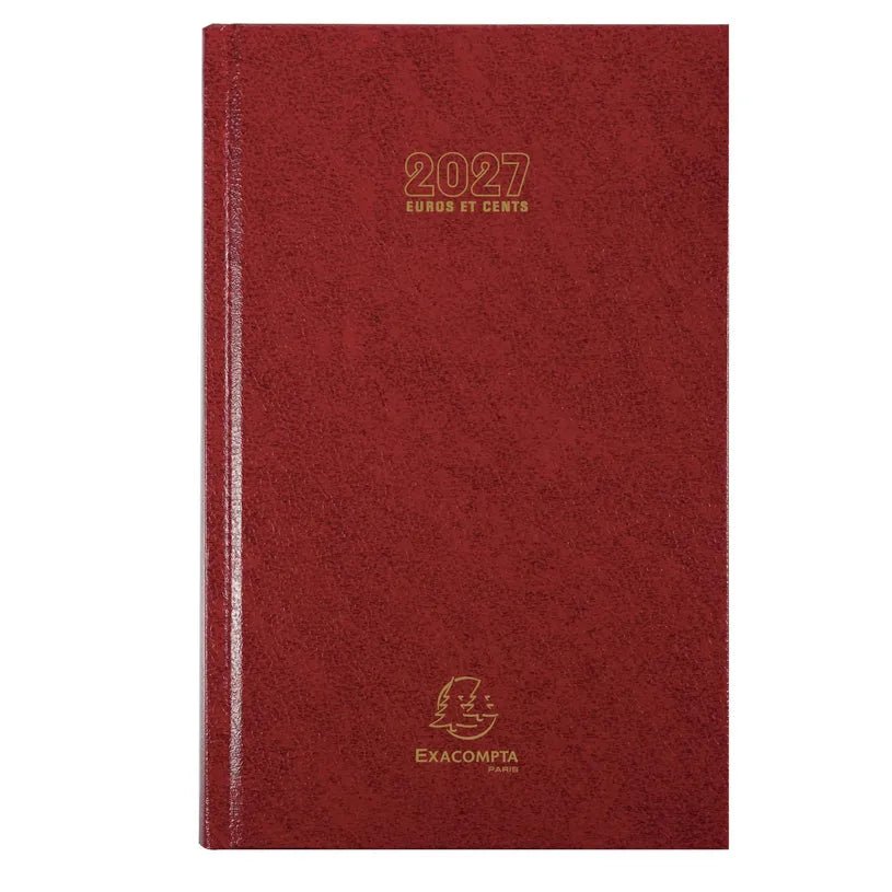 Agenda 2027 EXACOMPTA Carré Euros et cents - 13,5 x 21 cm - 1 jour par page - Orientation horizontale - Rouge - 3660942007542