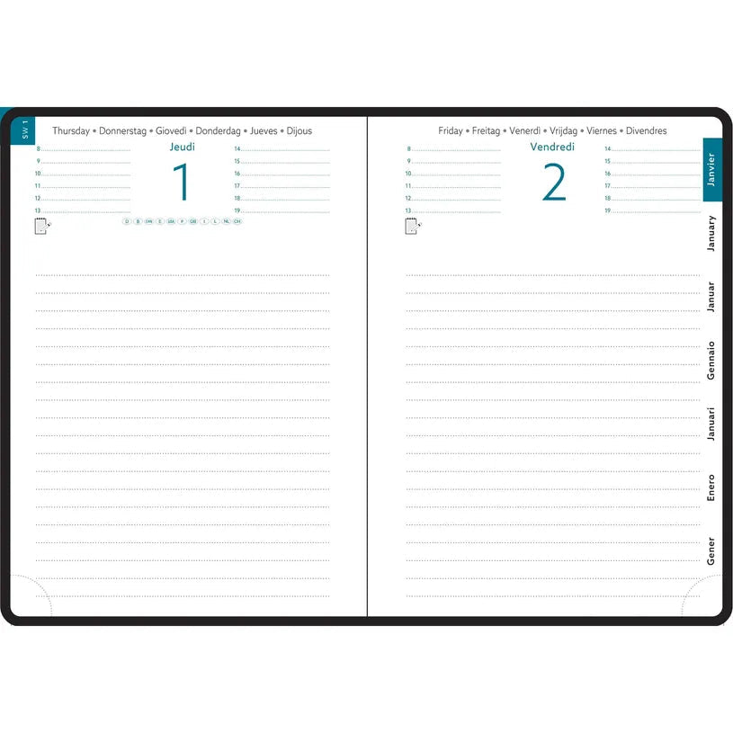 Agenda 2027 EXACOMPTA EasyDay 21 - 15 x 21 cm - 1 jour par page - Orientation horizontale - Ondine vert sauge - 3660942088121