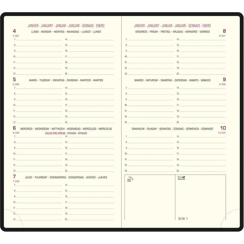 Agenda 2027 EXACOMPTA Eurotime 16 - 8,5 x 16 cm - 1 semaine sur 2 pages - Orientation horizontale - Barbara noir - 3660942002011