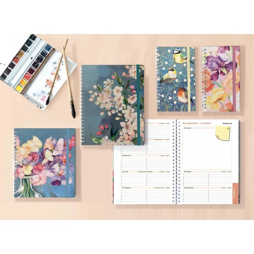 Agenda 2027 EXACOMPTA Lady 16S - 9 x 16 cm - 1 semaine + notes - Orientation horizontale - Sophie Adde oiseaux - 3660942088282