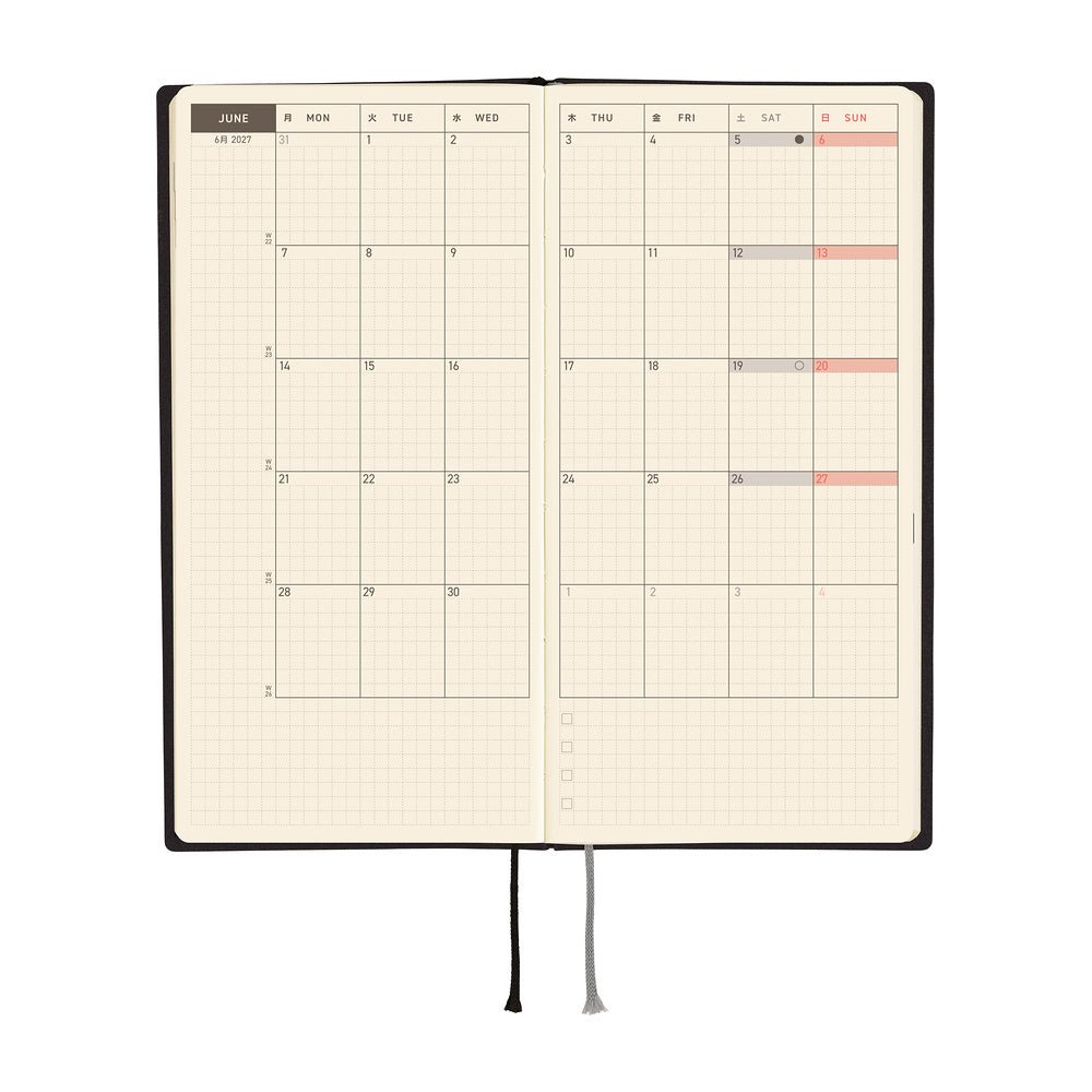 Agenda 2027 HOBONICHI Techo Weeks - White Line : Black -