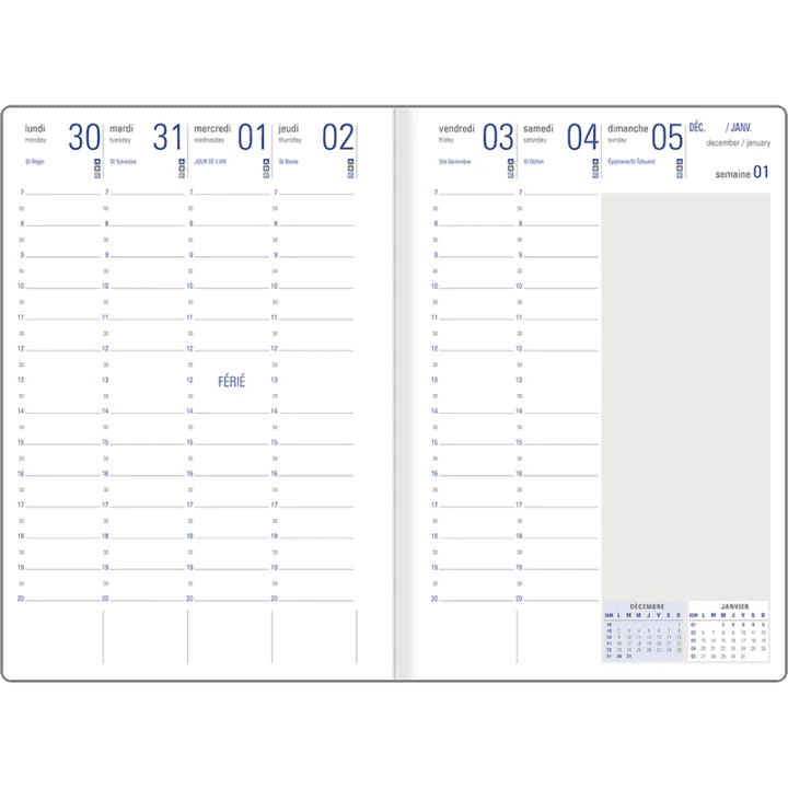 Agenda 2027 OBERTHUR Kiev - 16 x 24 cm - 1 semaine sur 2 pages - Orientation verticale - Noir - 3664447229850