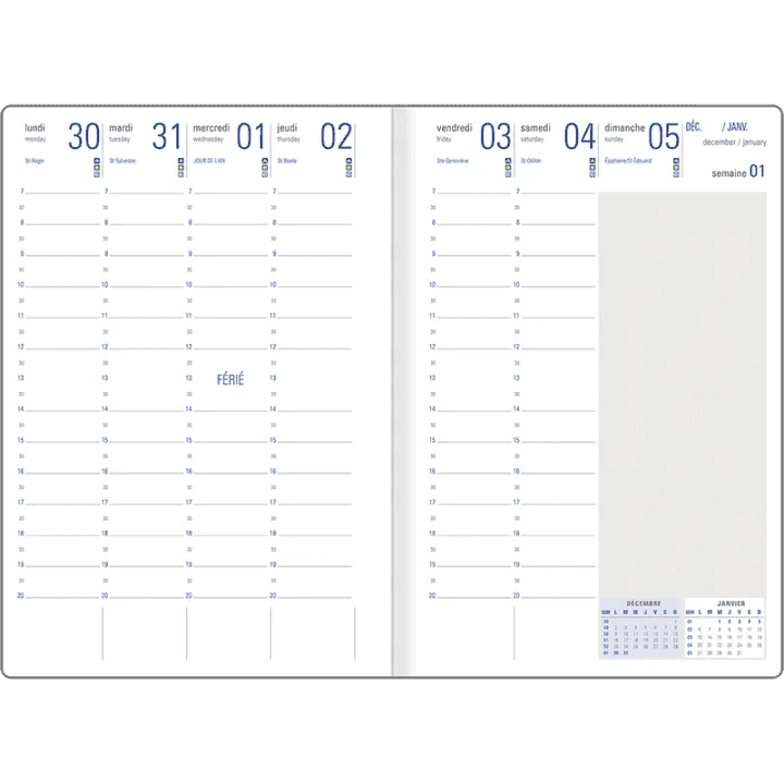 Agenda 2027 OBERTHUR Odessa - 16 x 24 cm - 1 semaine sur 2 pages - Orientation verticale - Bleu - 3664447228884