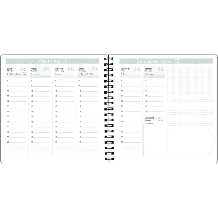 Agenda 2027 OBERTHUR Primrose - 16 x 16 cm - 1 semaine sur 2 pages - Orientation verticale - Bois de rose - 3664447229416