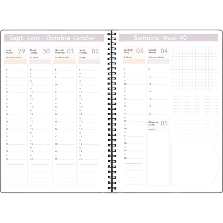Agenda 2027 OBERTHUR Primrose - 16 x 24 cm - 1 semaine sur 2 pages - Orientation verticale - Bois de rose - 3664447229362