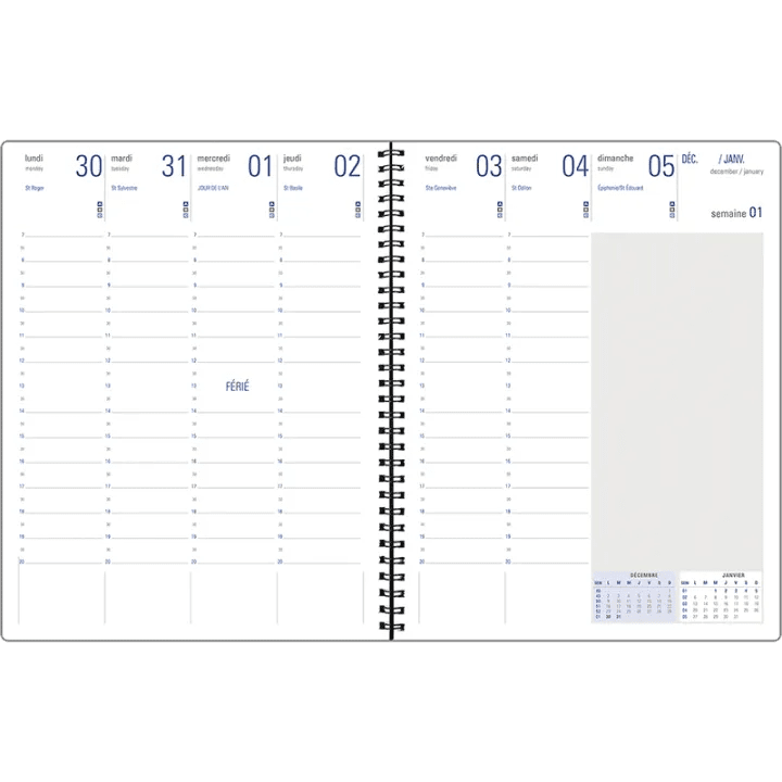 Agenda 2027 OBERTHUR Primrose - 21 x 27 cm - 1 semaine sur 2 pages - Orientation verticale - Vert canard - 3664447229324