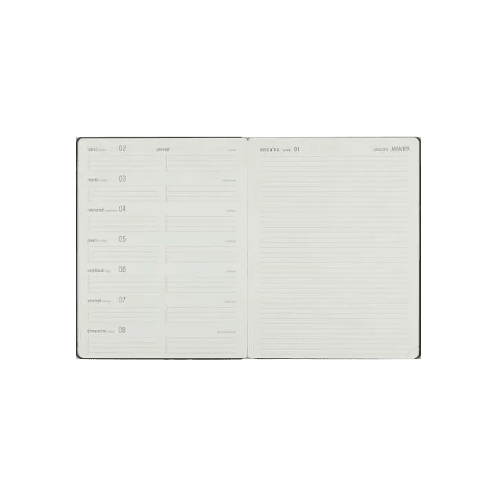 Agenda 2027 OBERTHUR Stan - 19 x 24 cm - 1 semaine + notes - Orientation horizontale - Noir - 3664447234960