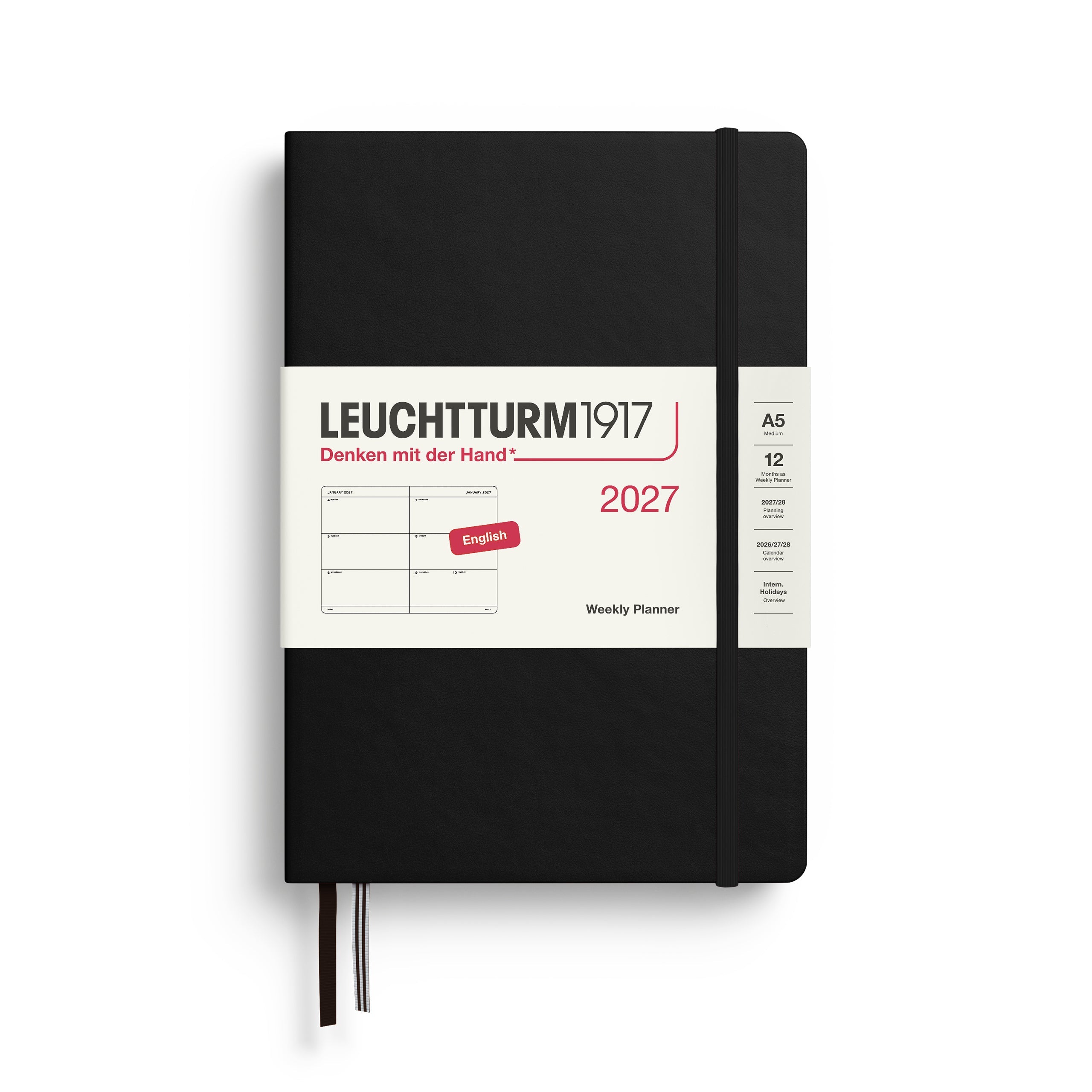 Agenda Semainier 2027 LEUCHTTURM1917, Anglais - A5 - Hardcover - Black - 4070292002545