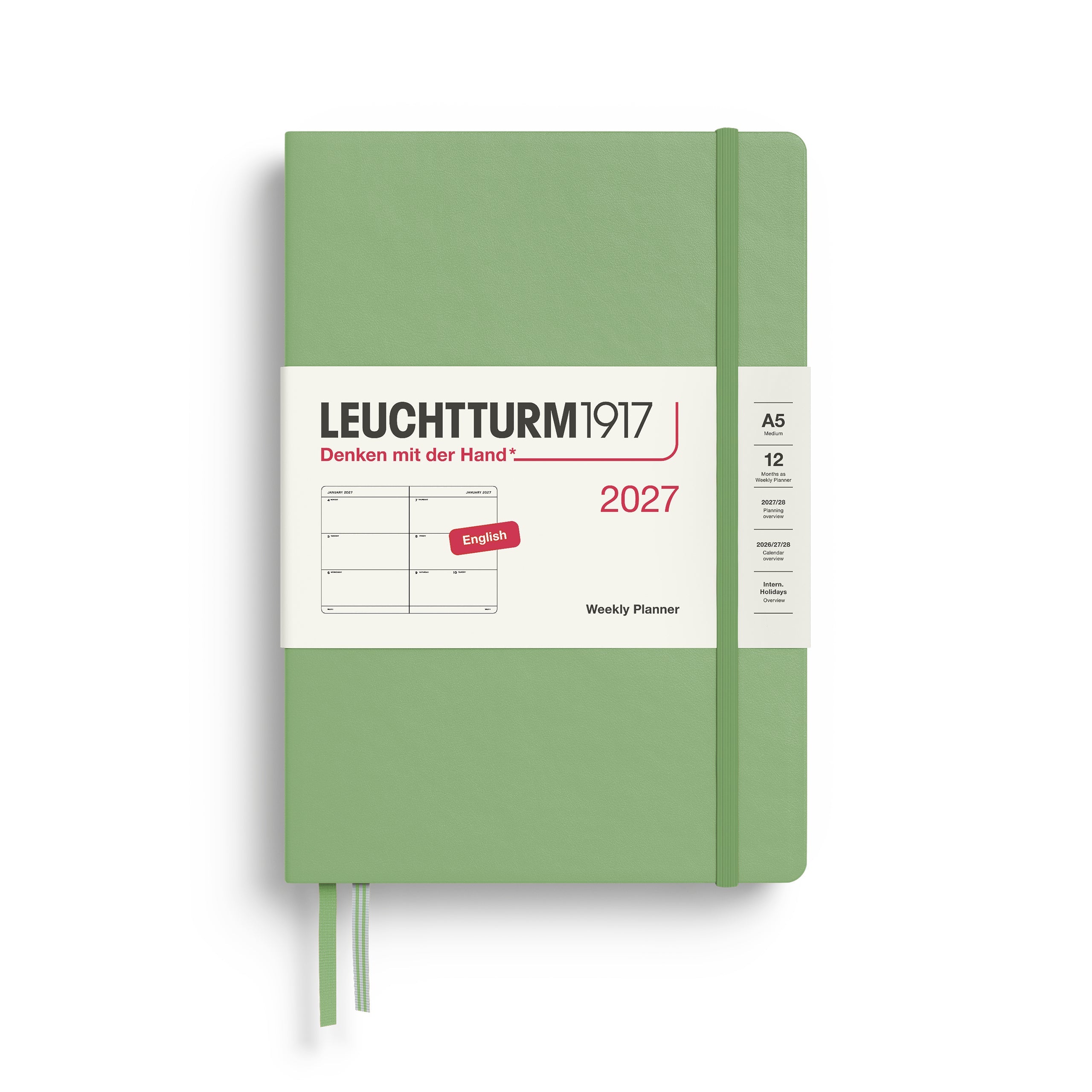 Agenda Semainier 2027 LEUCHTTURM1917, Anglais - A5 - Hardcover - Sage - 4070292002583
