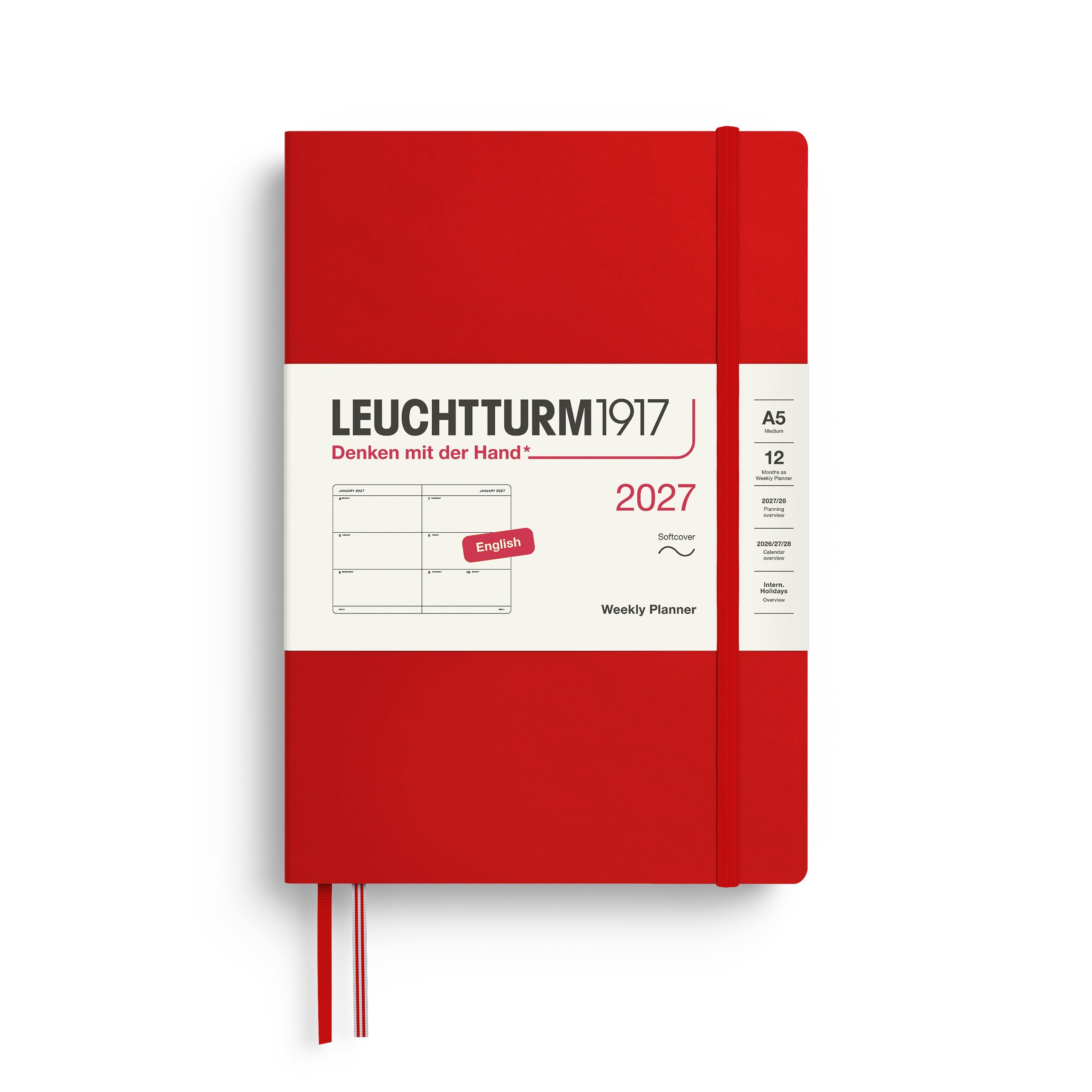 Agenda Semainier 2027 LEUCHTTURM1917, Anglais - A5 - Softcover - Cherry - 4070292002811