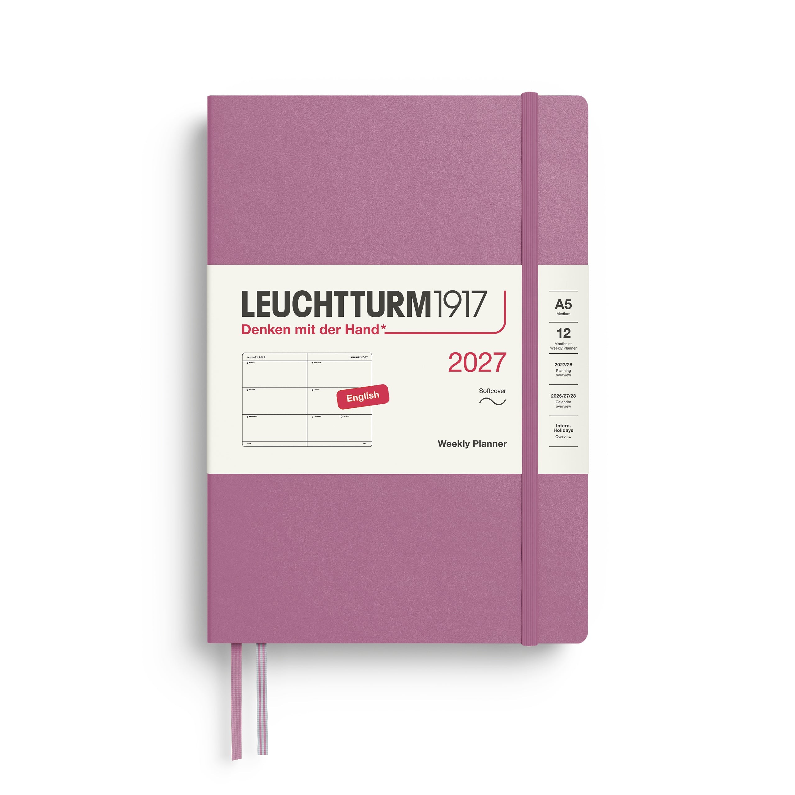 Agenda Semainier 2027 LEUCHTTURM1917, Anglais - A5 - Softcover - Dusty Rose - 4070292002804
