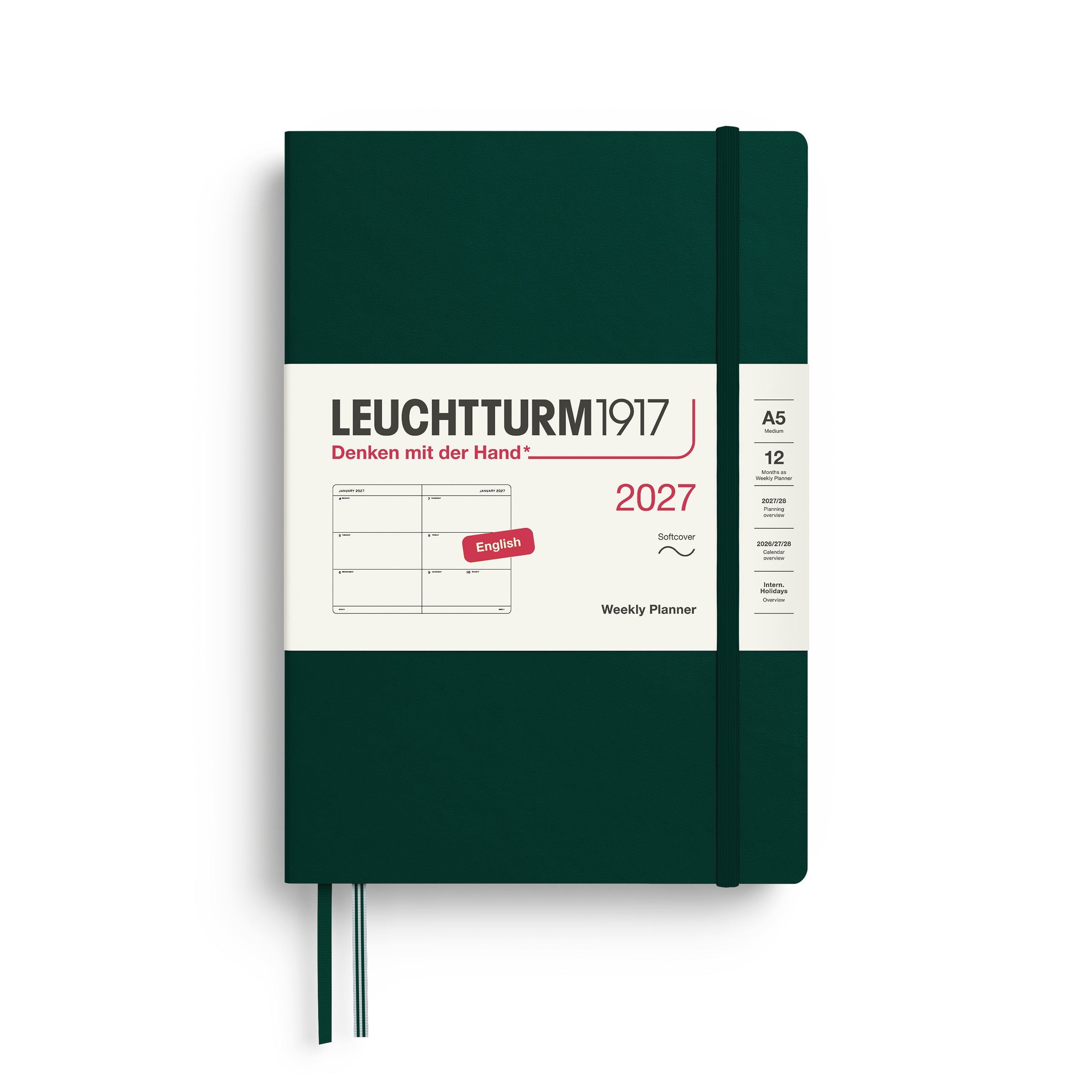 Agenda Semainier 2027 LEUCHTTURM1917, Anglais - A5 - Softcover - Forest Green - 4070292002842
