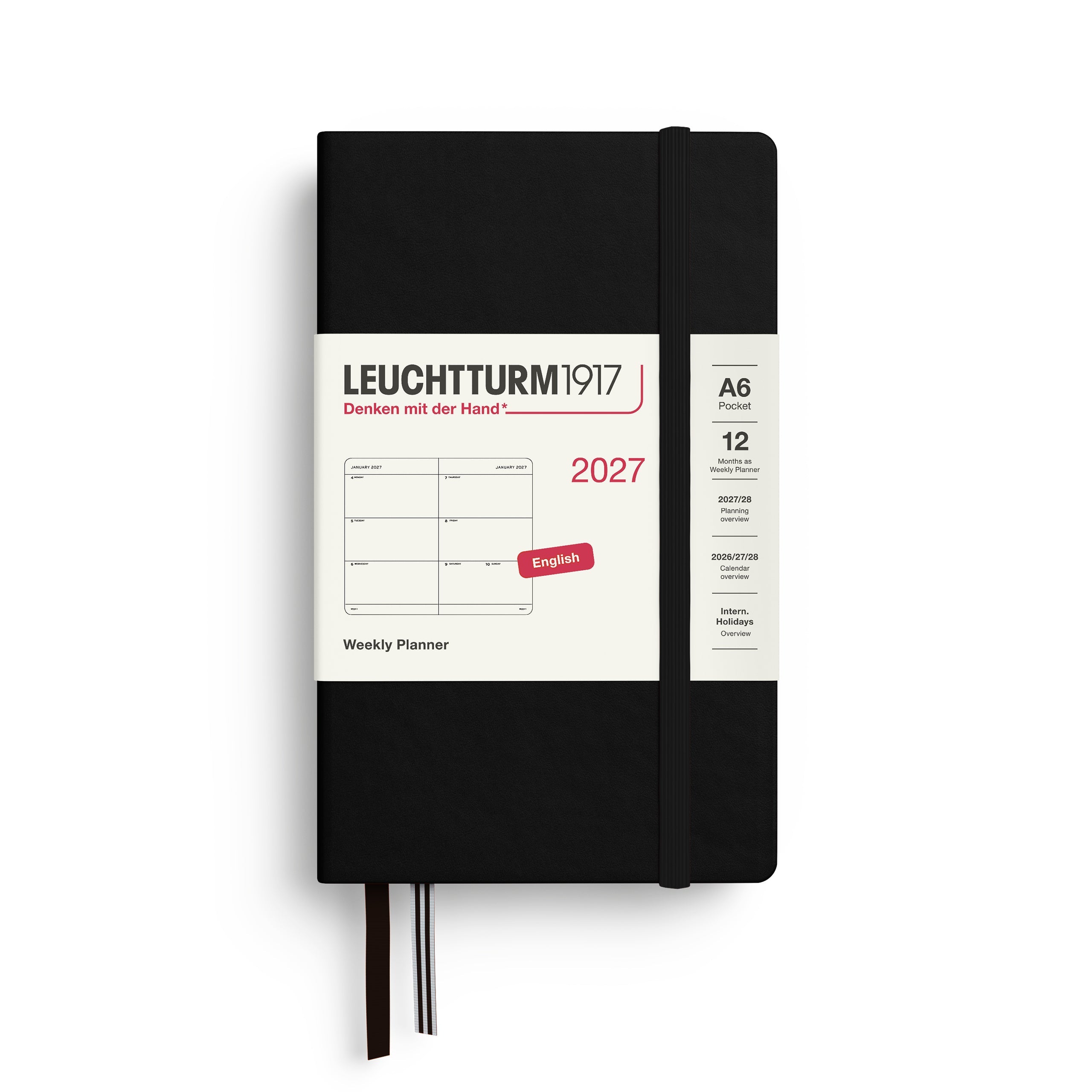 Agenda Semainier 2027 LEUCHTTURM1917, Anglais - A6 - Hardcover - Black - 4070292002682