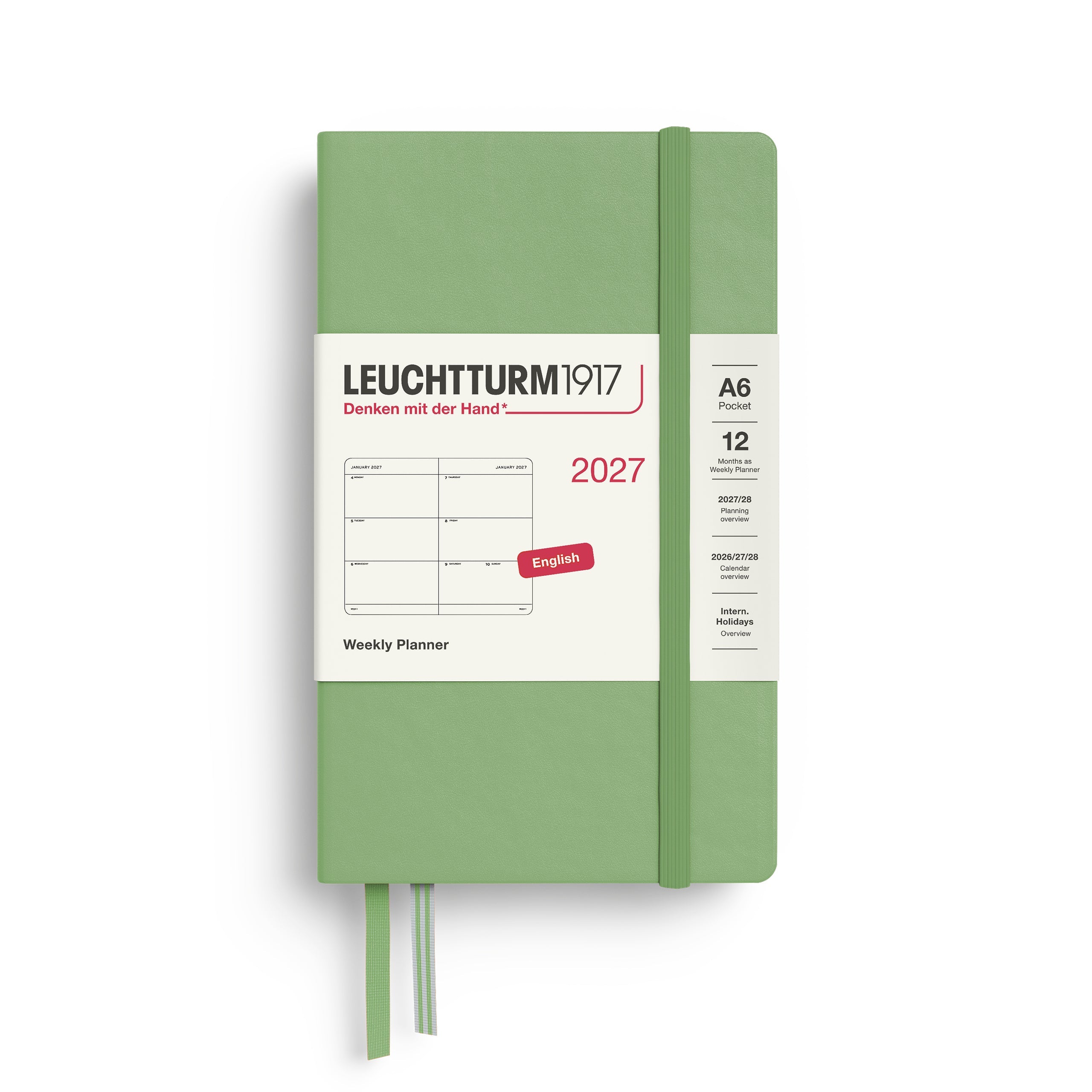 Agenda Semainier 2027 LEUCHTTURM1917, Anglais - A6 - Hardcover - Sage - 4070292002729