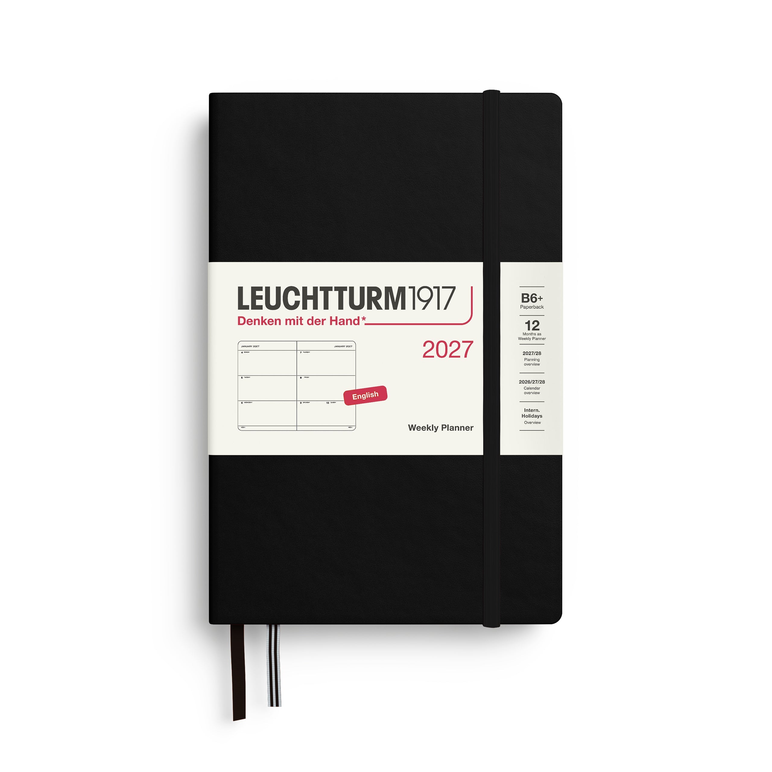 Agenda Semainier 2027 LEUCHTTURM1917, Anglais - B6+ - Hardcover - Black - 4070292002613