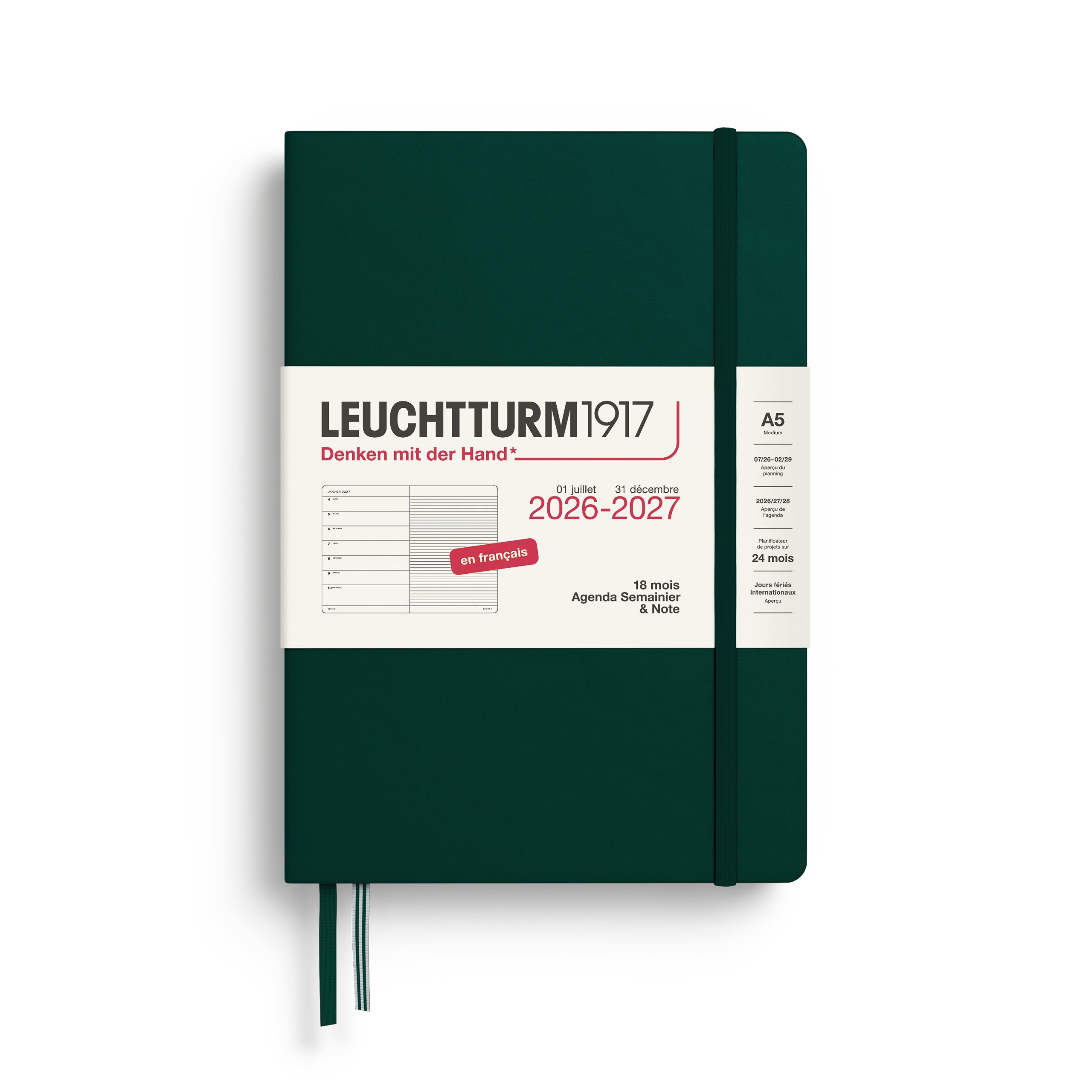 Agenda Semainier & Note Ligné 2026 - 2027 (18 mois) LEUCHTTURM1917, Français - A5 - Hardcover - Forest Green - 4070292003993