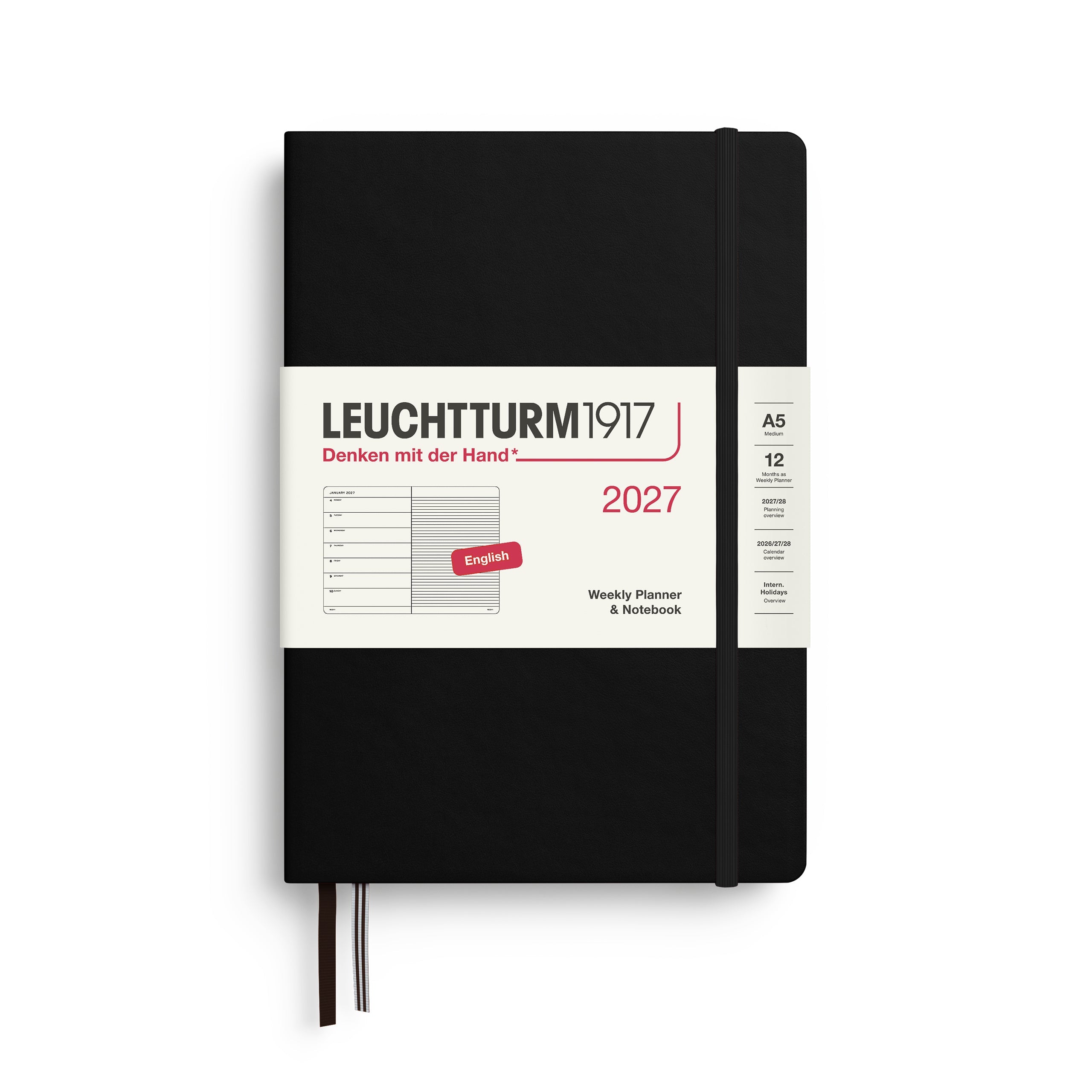 Agenda Semainier & Note Ligné 2027 LEUCHTTURM1917, Anglais - A5 - Hardcover - Black - 4070292001982