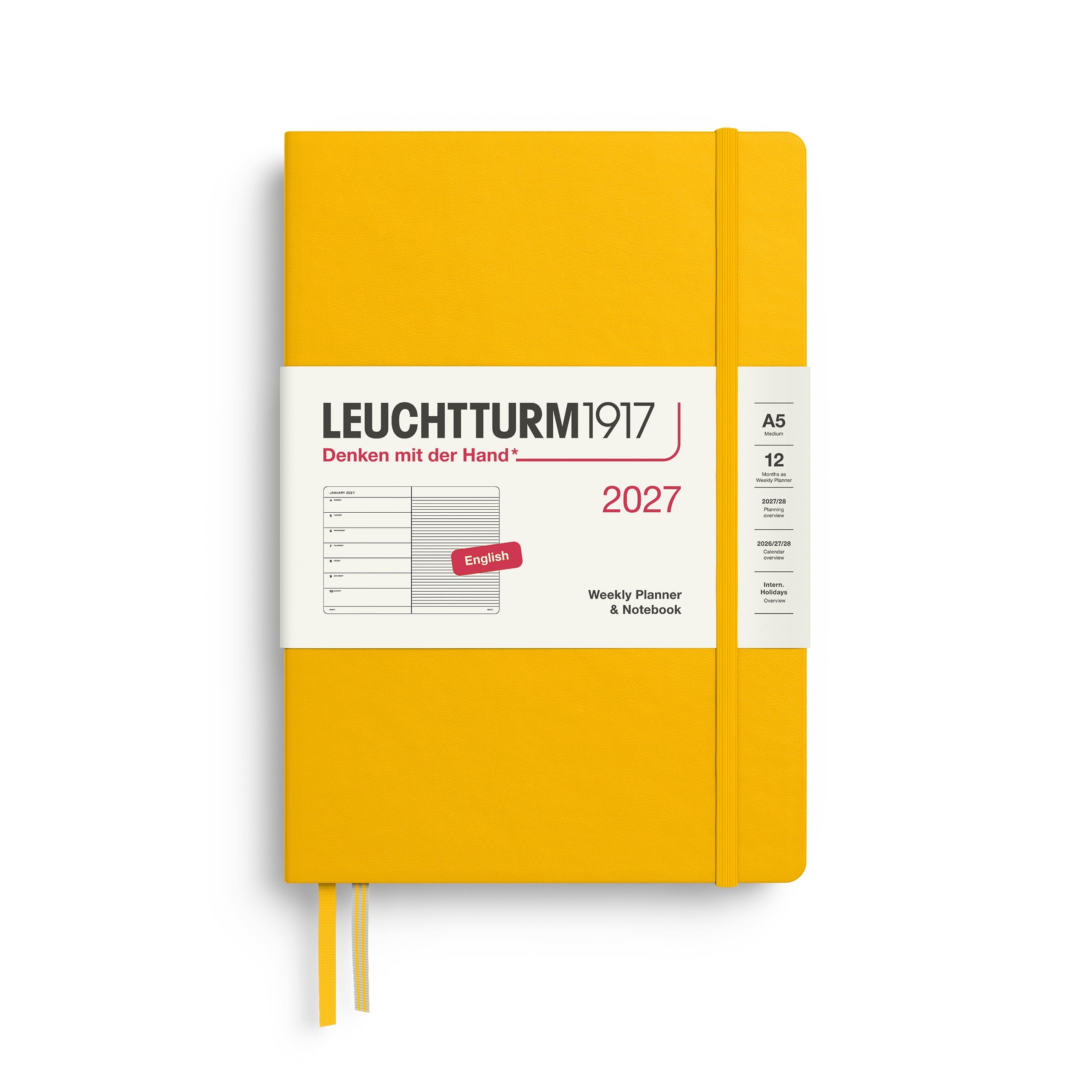 Agenda Semainier & Note Ligné 2027 LEUCHTTURM1917, Anglais - A5 - Hardcover - Sunflower - 4070292002040