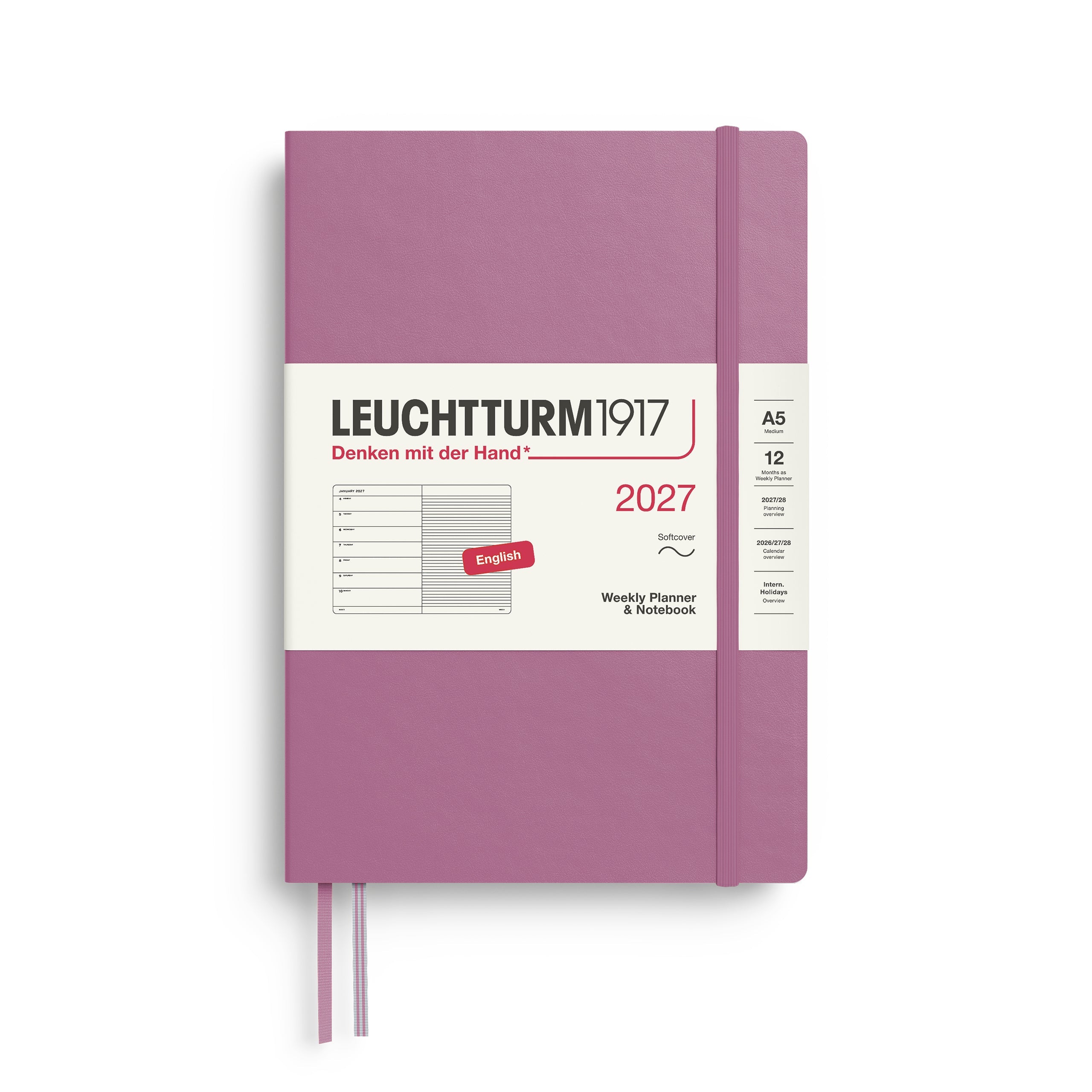 Agenda Semainier & Note Ligné 2027 LEUCHTTURM1917, Anglais - A5 - Softcover - Dusty Rose - 4070292002194
