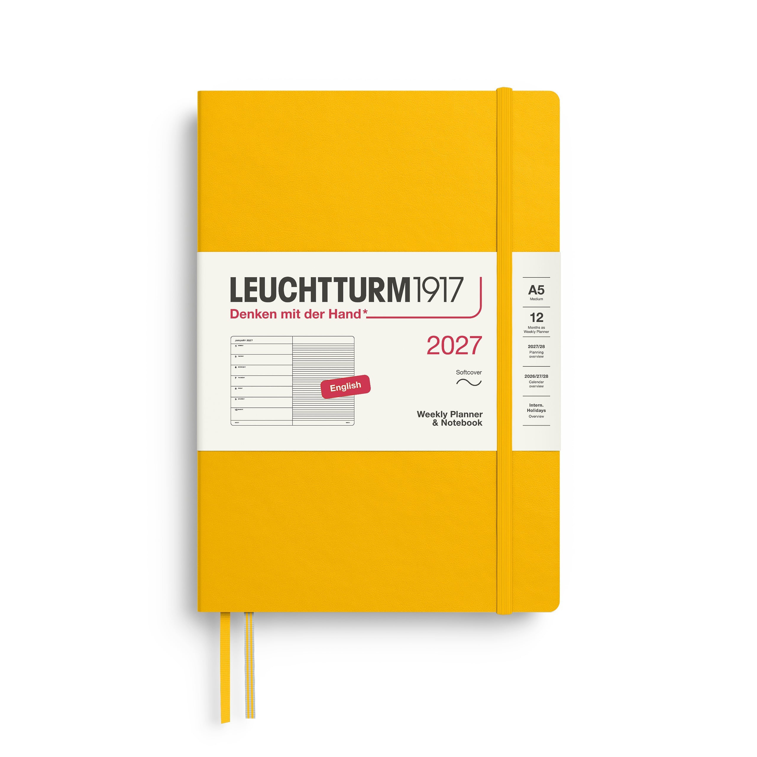 Agenda Semainier & Note Ligné 2027 LEUCHTTURM1917, Anglais - A5 - Softcover - Sunflower - 4070292002231