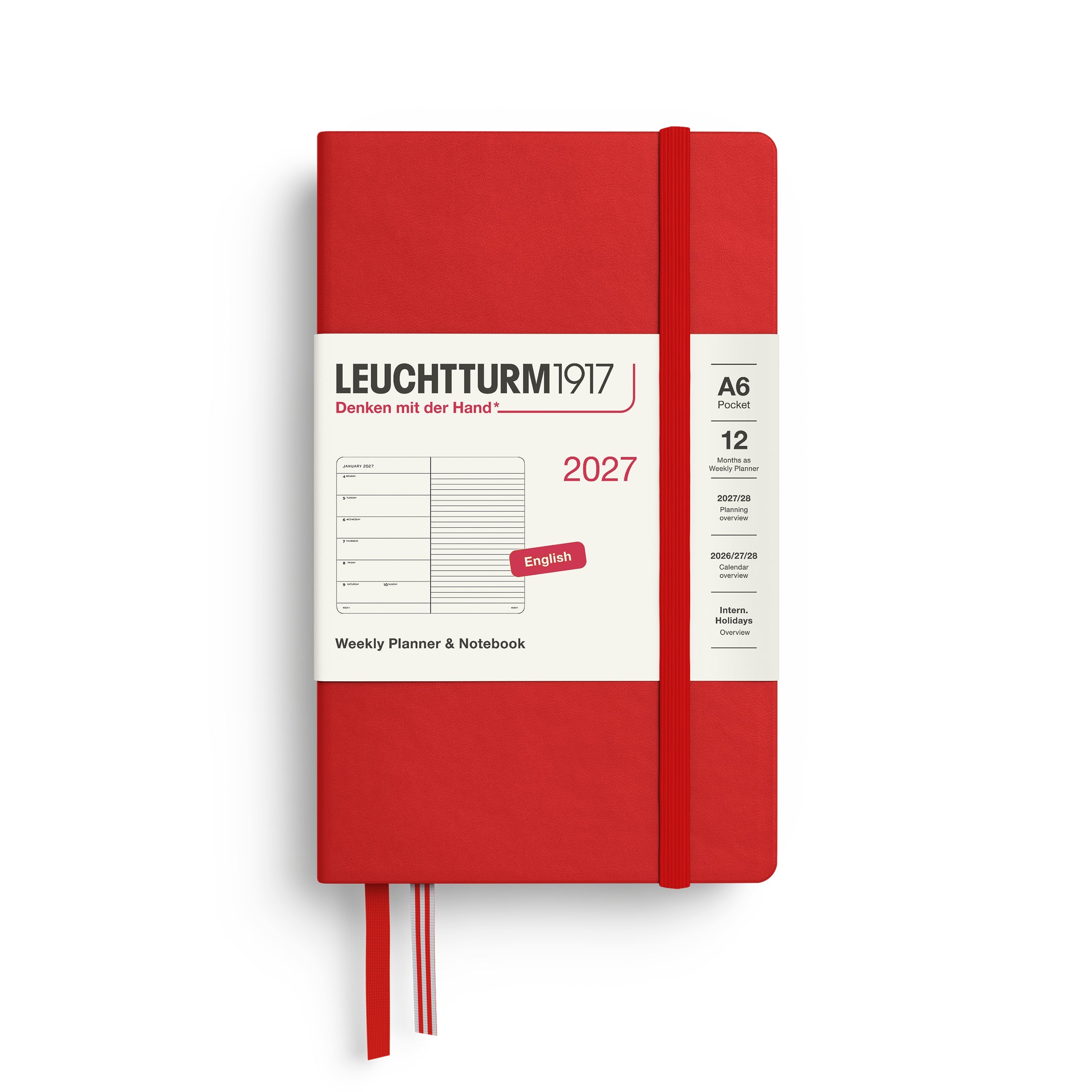 Agenda Semainier & Note Ligné 2027 LEUCHTTURM1917, Anglais - A6 - Hardcover - Cherry - 4070292002125