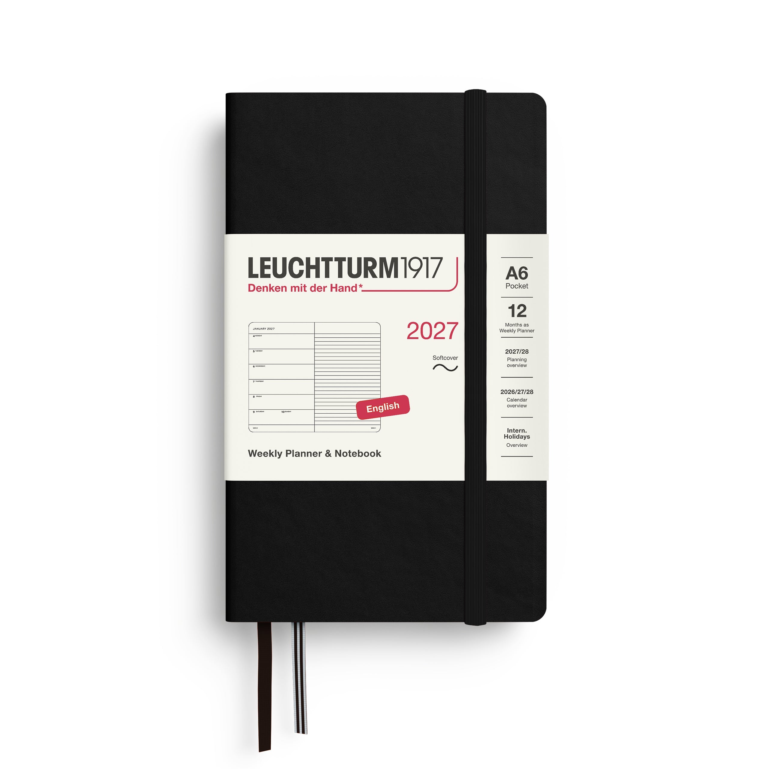 Agenda Semainier & Note Ligné 2027 LEUCHTTURM1917, Anglais - A6 - Softcover - Black - 4070292002361