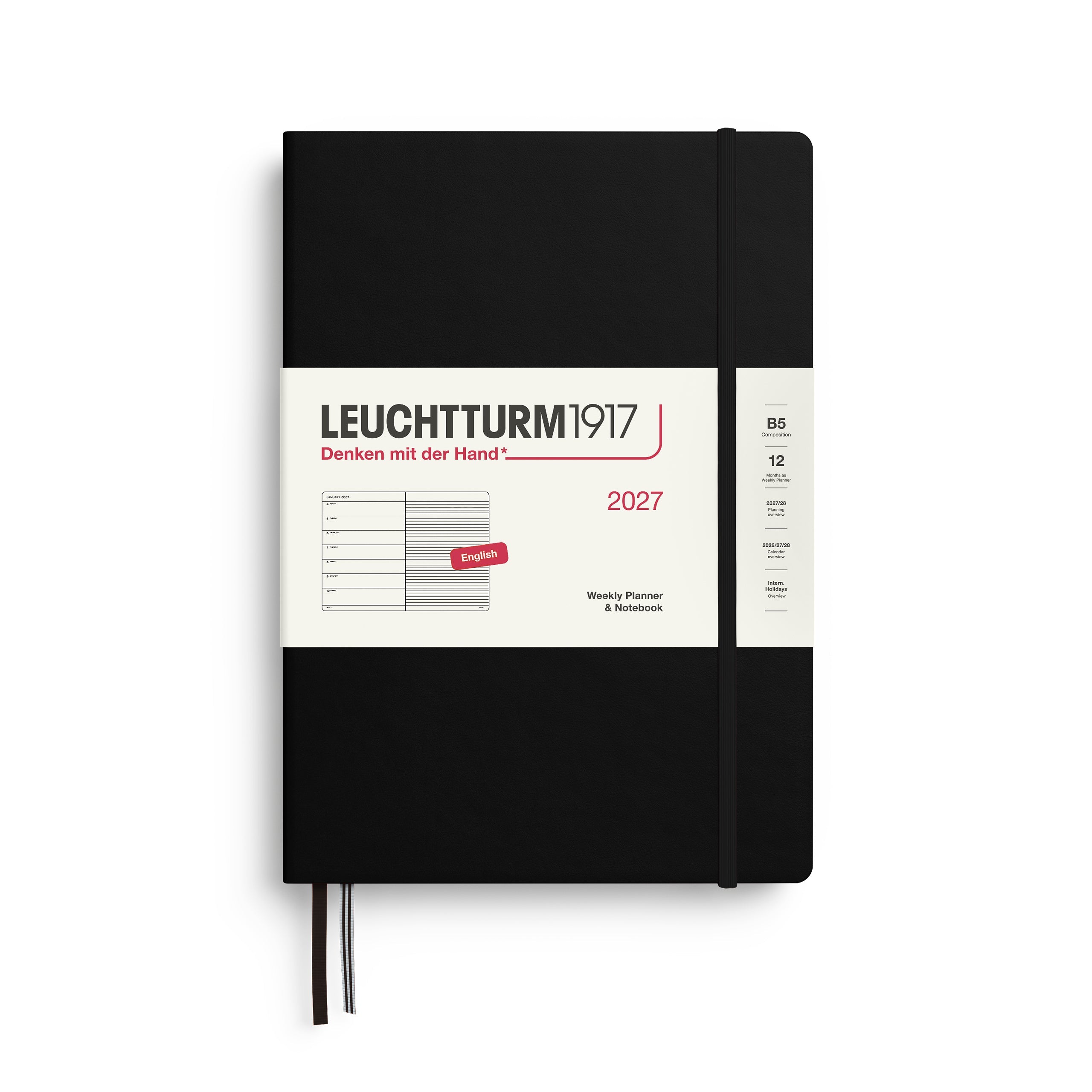 Agenda Semainier & Note Ligné 2027 LEUCHTTURM1917, Anglais - B5 - Hardcover - Black - 4070292001913
