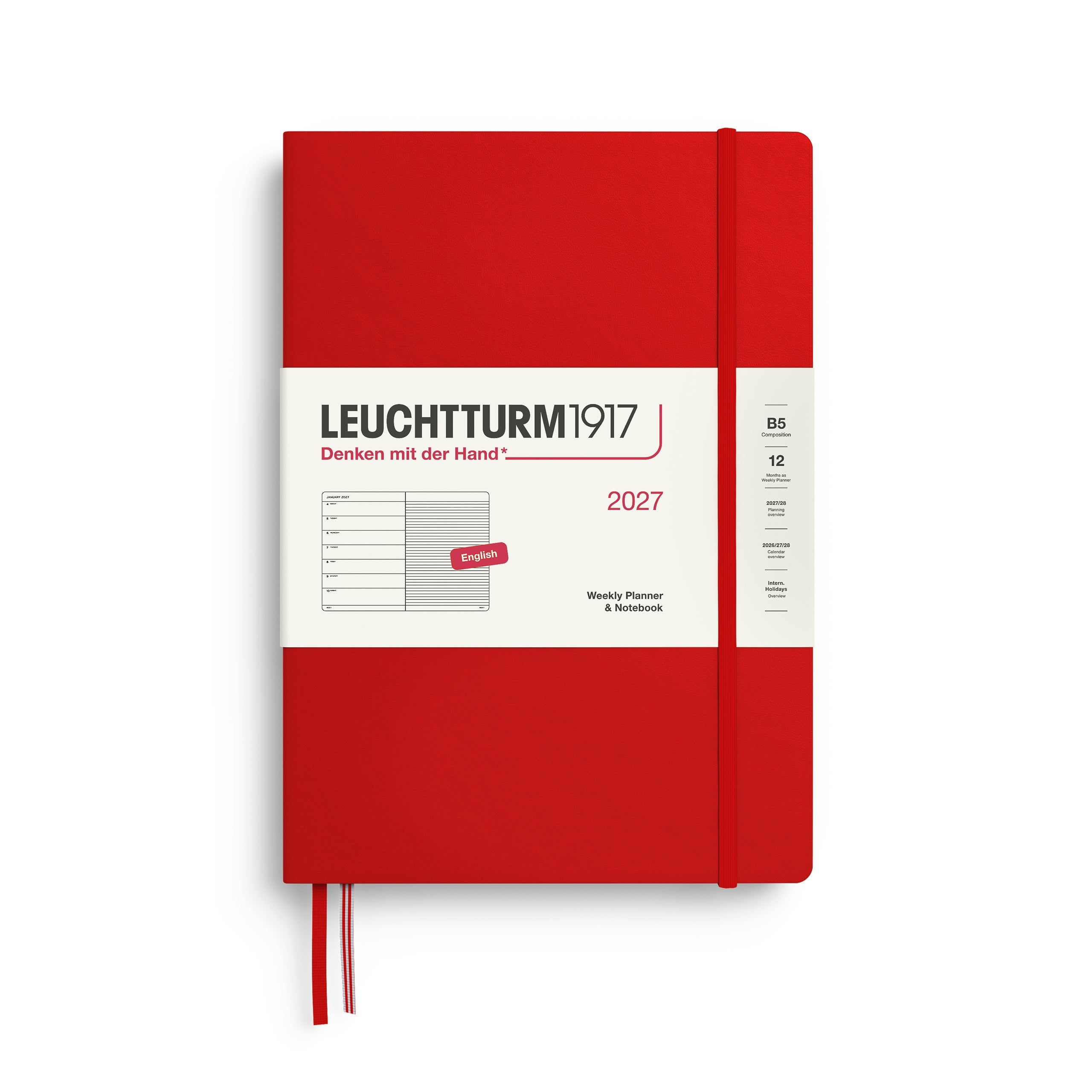 Agenda Semainier & Note Ligné 2027 LEUCHTTURM1917, Anglais - B5 - Hardcover - Cherry - 4070292001937