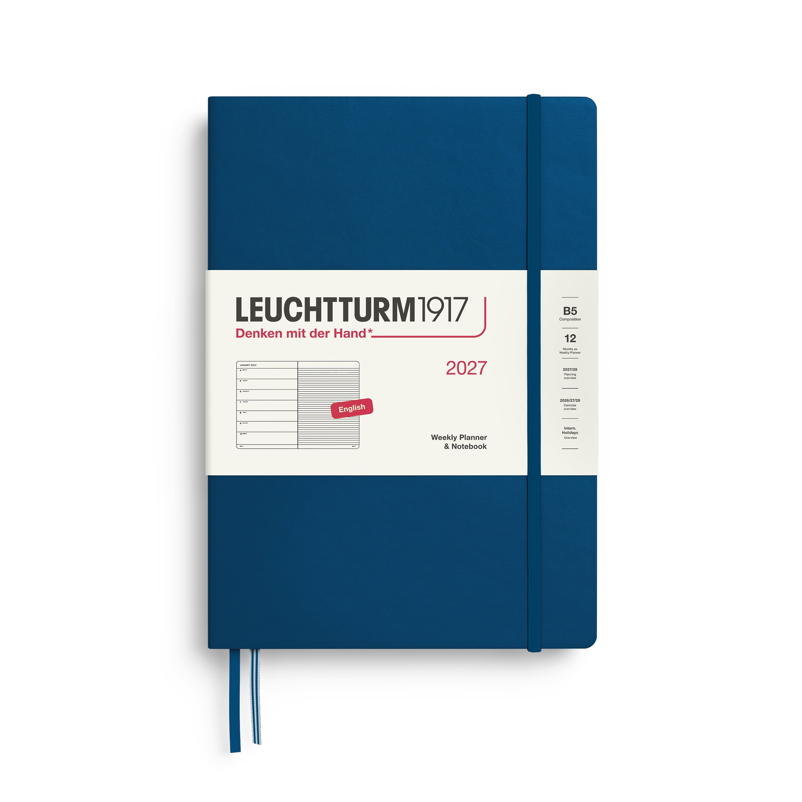 Agenda Semainier & Note Ligné 2027 LEUCHTTURM1917, Anglais - B5 - Hardcover - Indigo - 4070292001975
