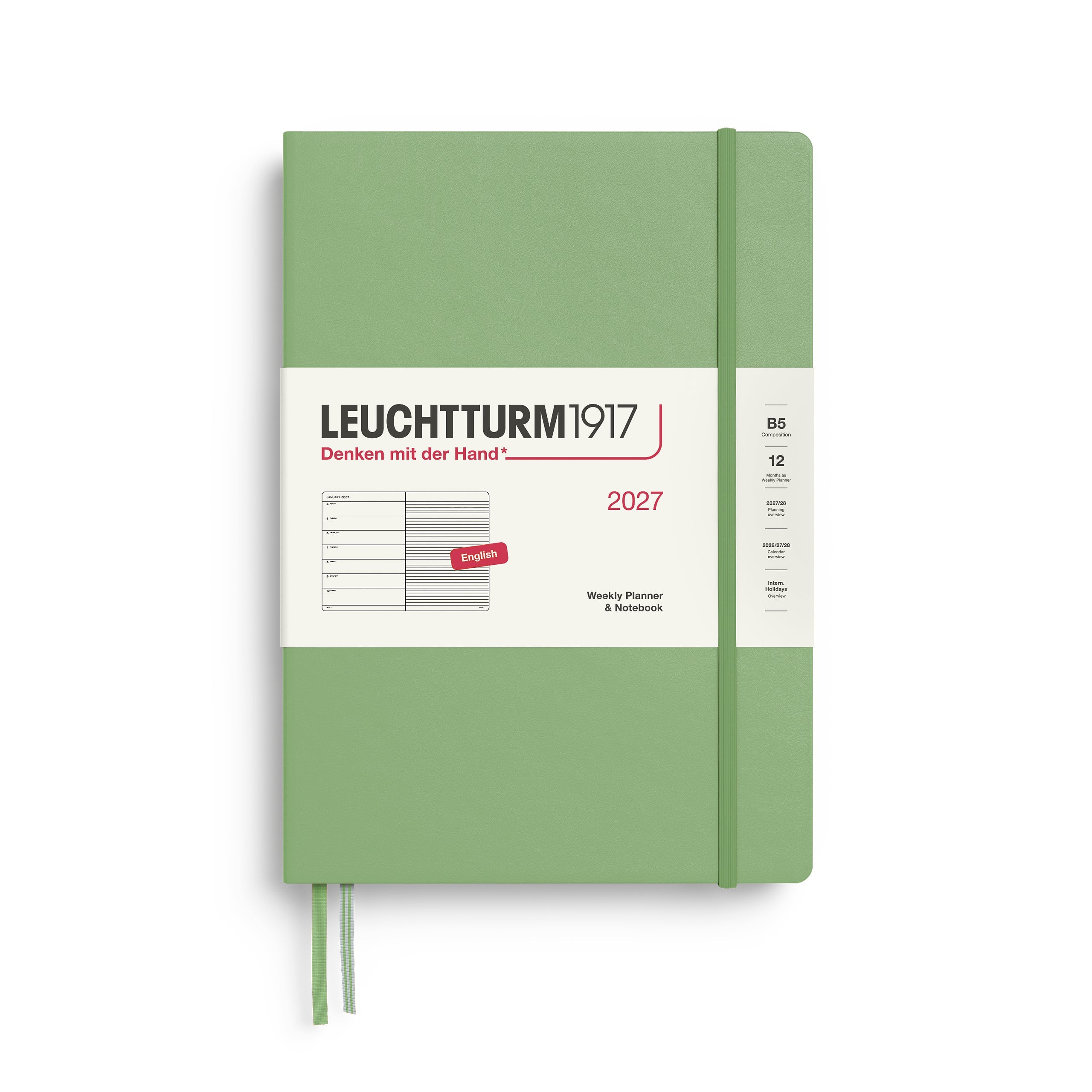 Agenda Semainier & Note Ligné 2027 LEUCHTTURM1917, Anglais - B5 - Hardcover - Sage - 4070292001951