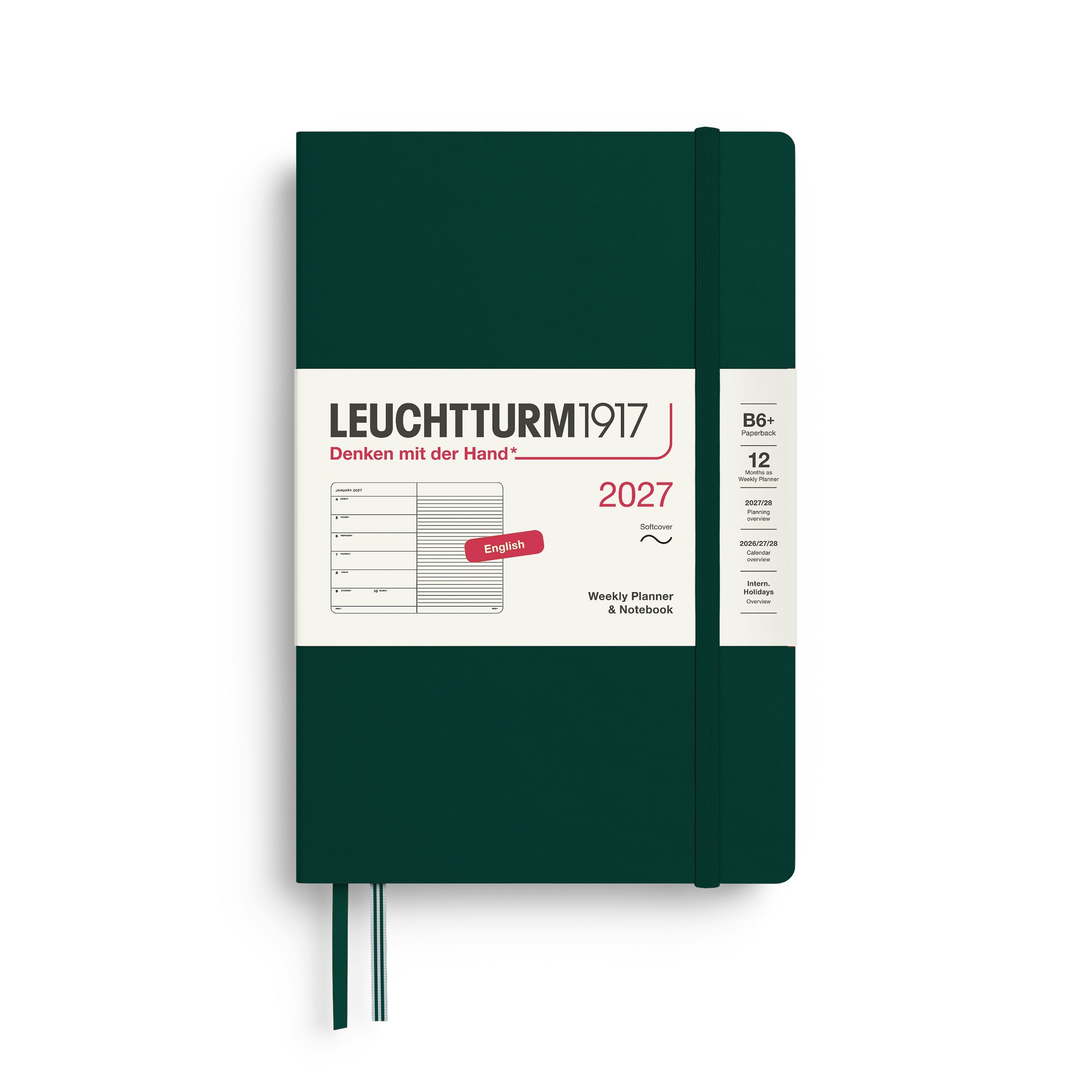Agenda Semainier & Note Ligné 2027 LEUCHTTURM1917, Anglais - B6+ - Softcover - Forest Green - 4070292002347