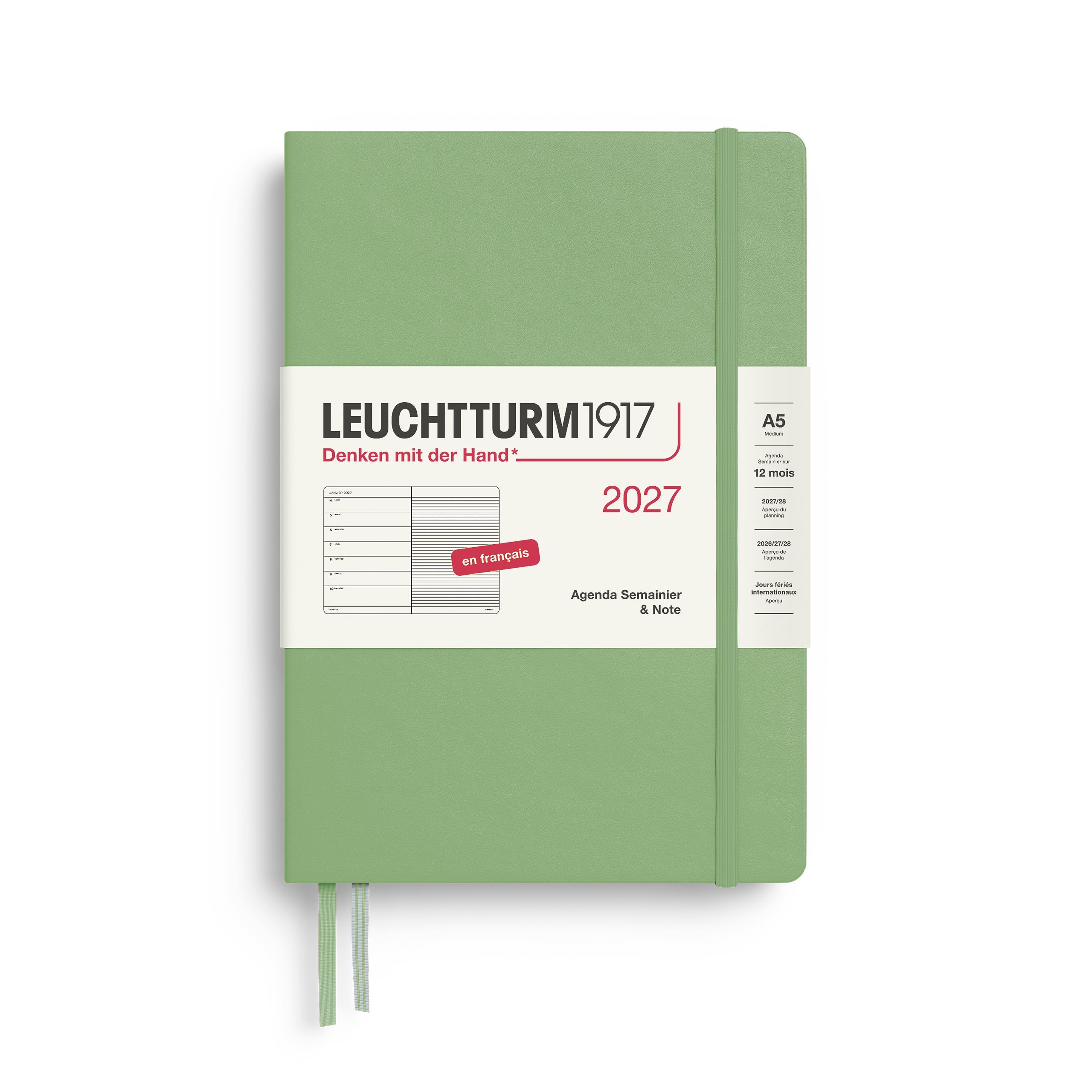 Agenda Semainier & Note Ligné 2027 LEUCHTTURM1917, Français - A5 - Hardcover - Sage - 4070292003665