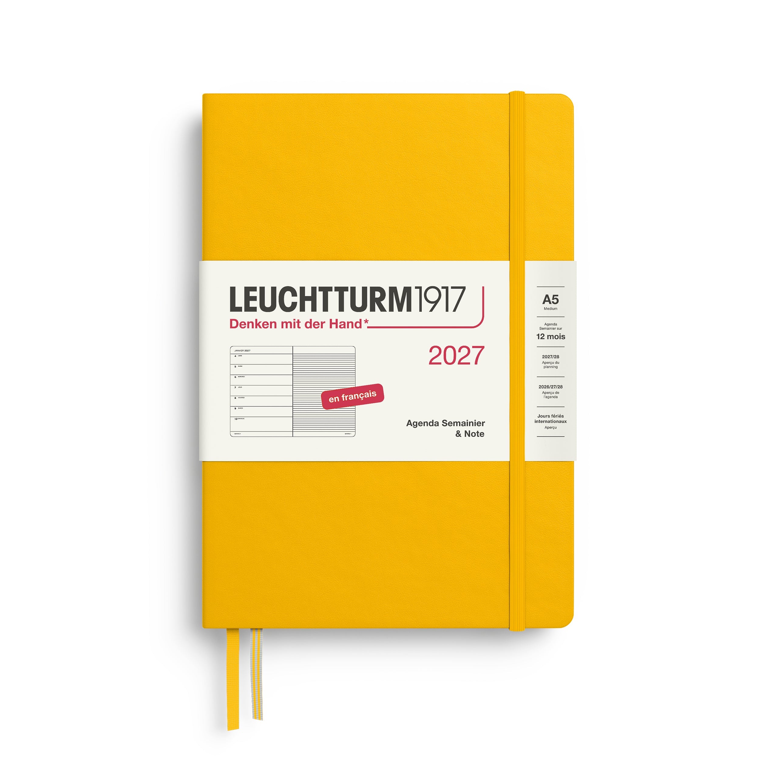 Agenda Semainier & Note Ligné 2027 LEUCHTTURM1917, Français - A5 - Hardcover - Sunflower - 4070292003658