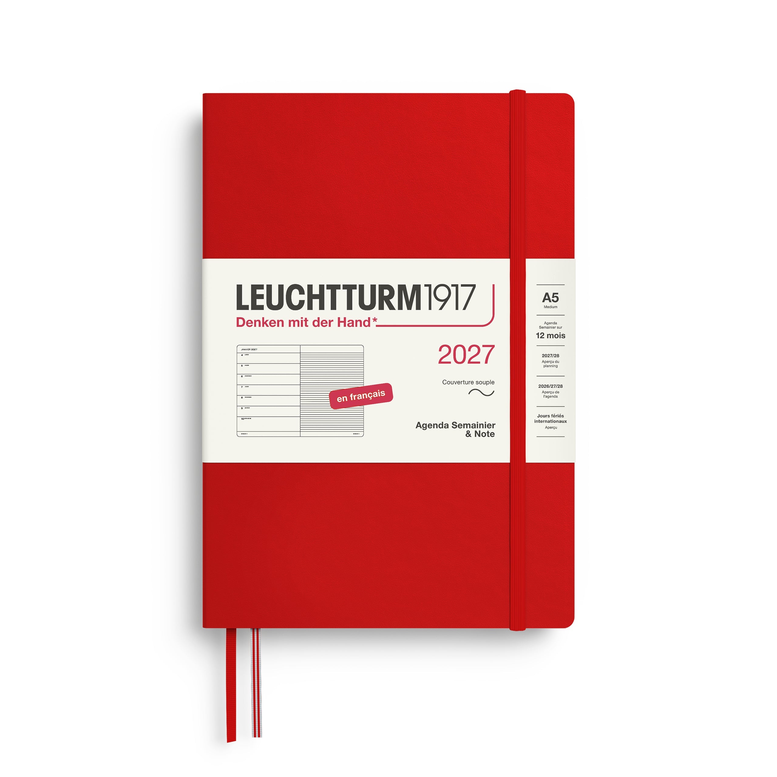 Agenda Semainier & Note Ligné 2027 LEUCHTTURM1917, Français - A5 - Softcover - Cherry - 4070292003757